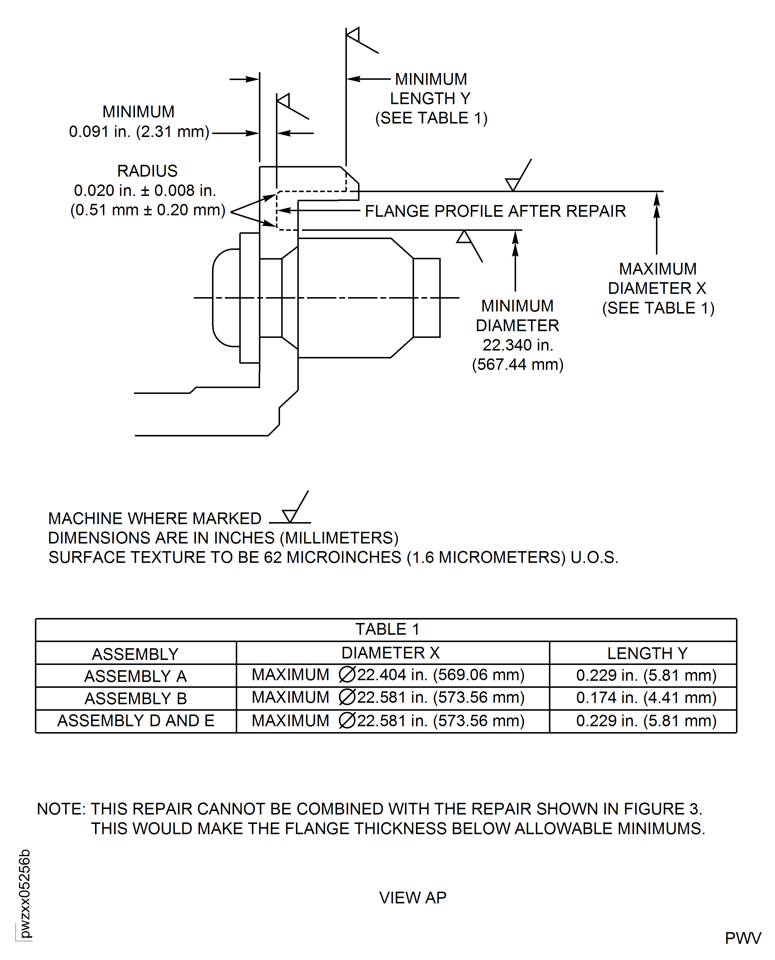 High Pressure (HP) Compressor Stage 7 Case and Stage 8 Rotor Path Case Assembly - Repair Details and Dimensions - Assembly A, B, D and E