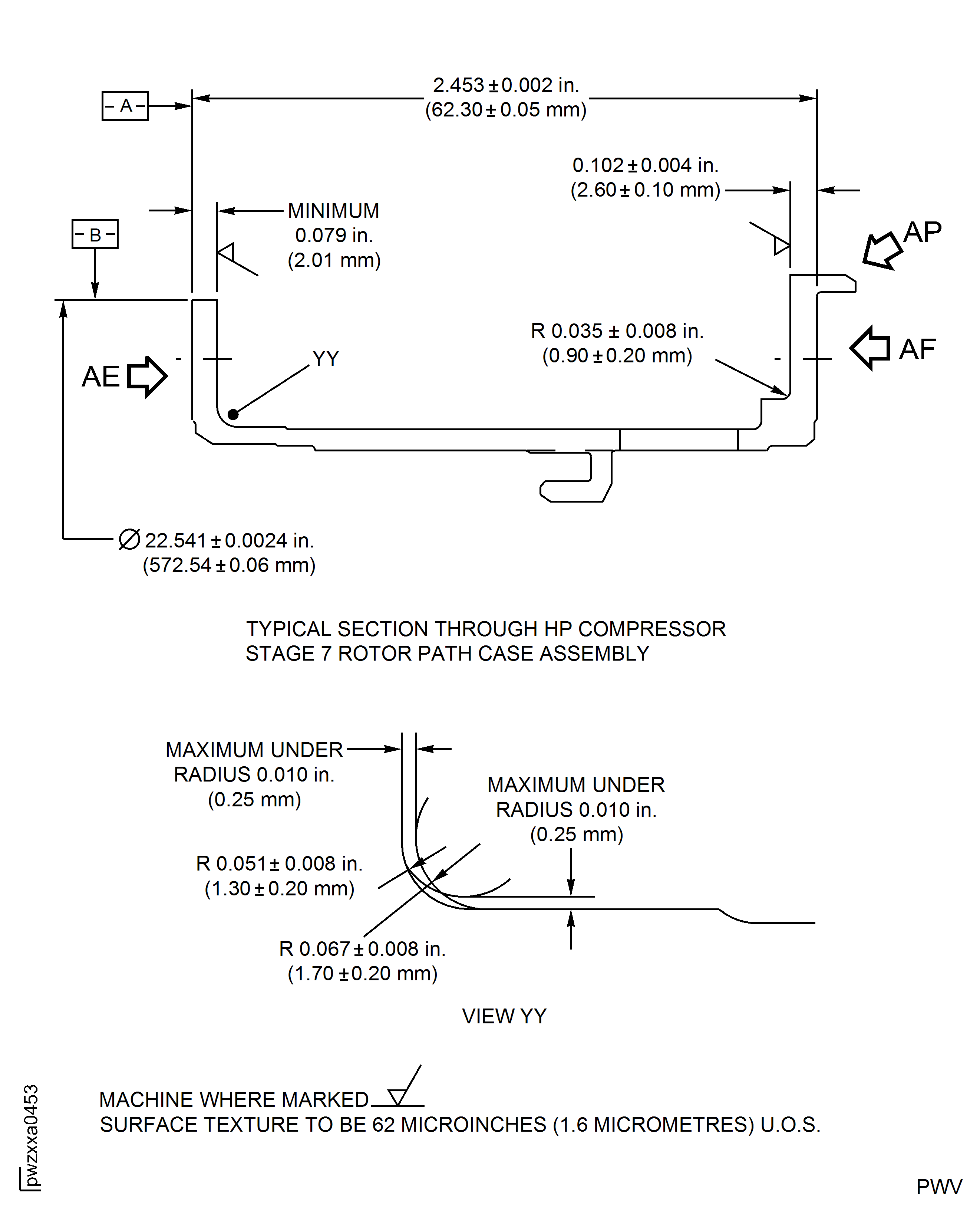 High Pressure (HP) Compressor Stage 7 Rotor Path Case Assembly - Repair Details and Dimensions - Assembly E