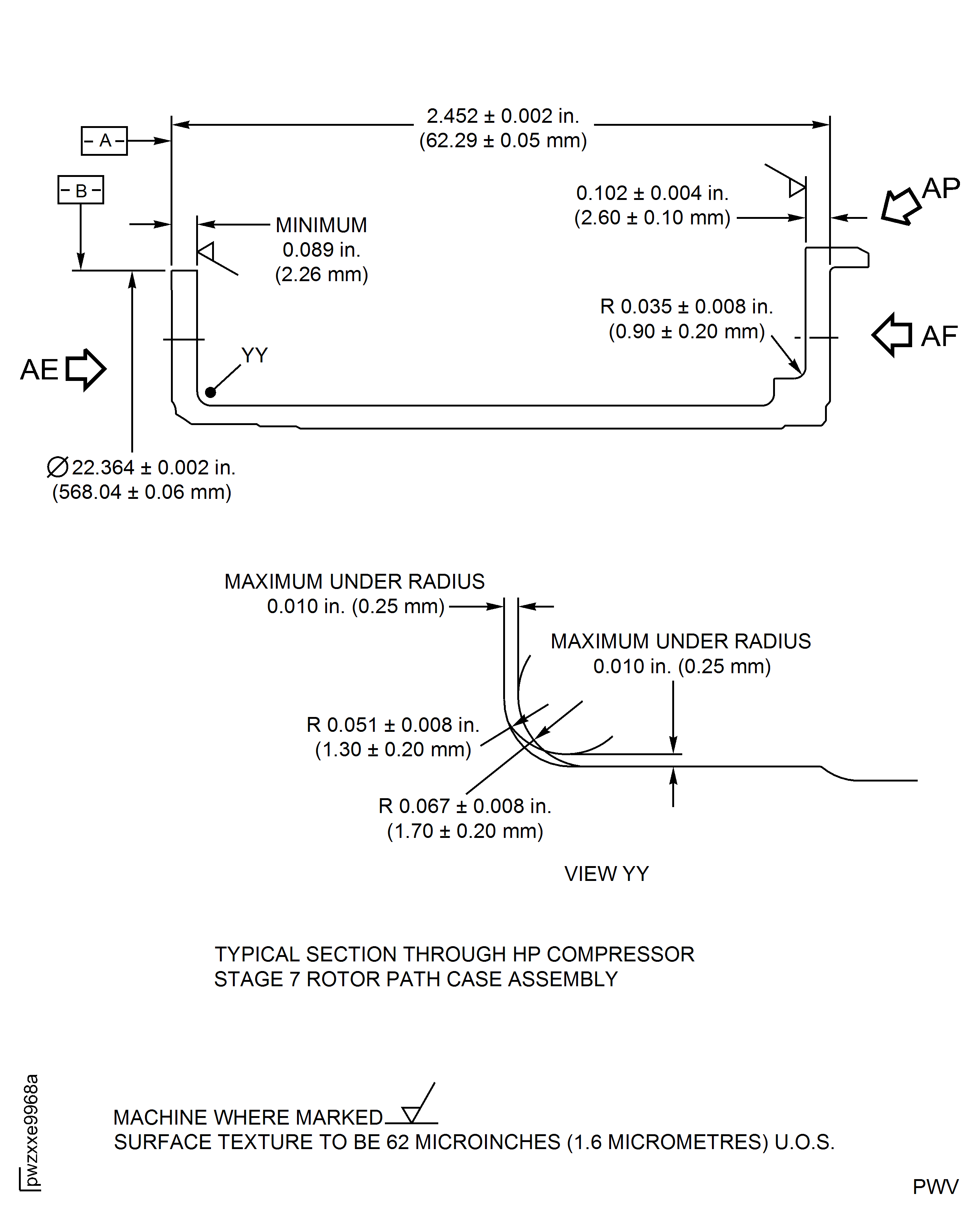 High Pressure (HP) Compressor Stage 7 Rotor Path Case Assembly - Repair Details and Dimensions - Assembly A