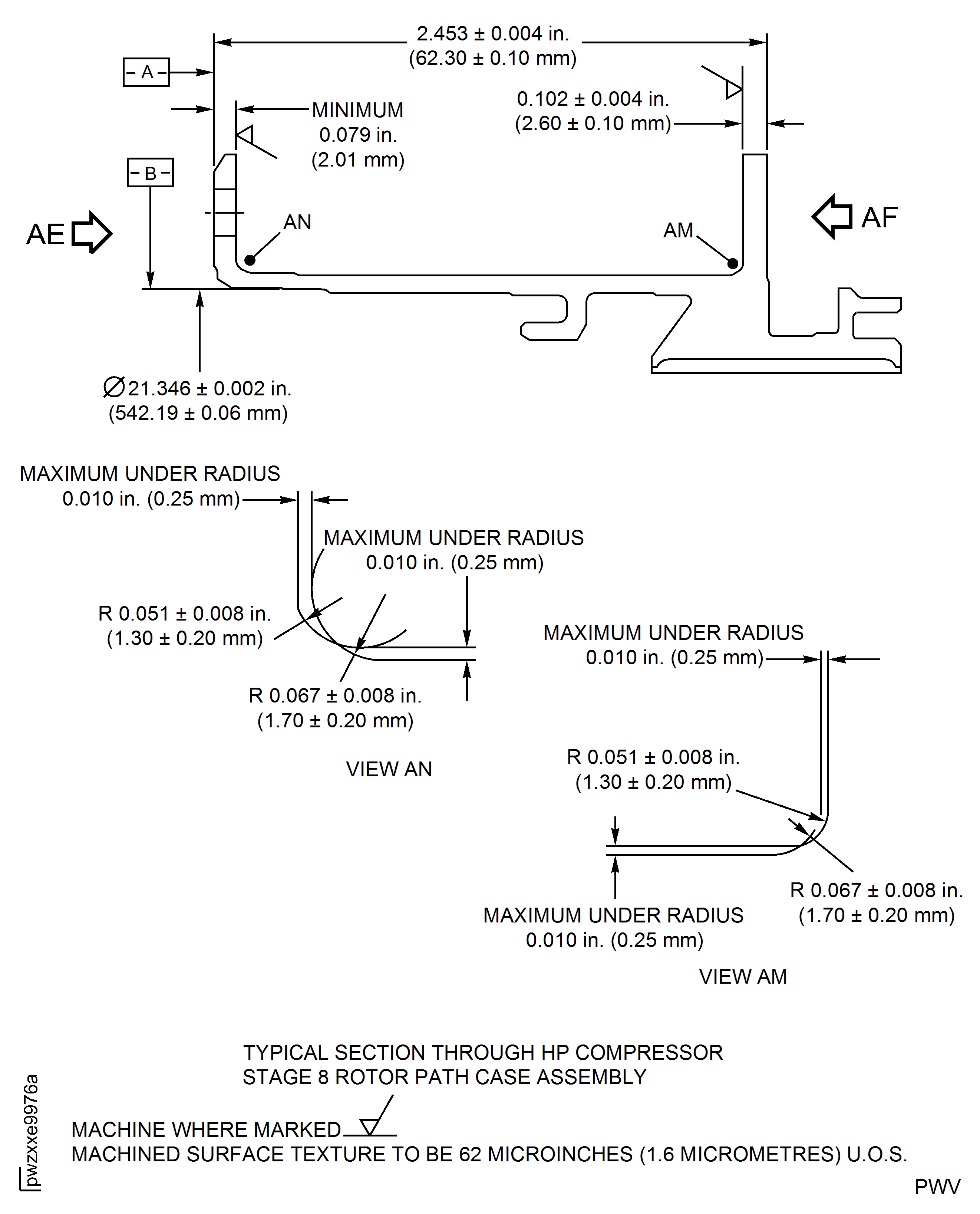 High Pressure (HP) Compressor Stage 8 Rotor Path Case Assembly - Repair Details and Dimensions - Assembly C