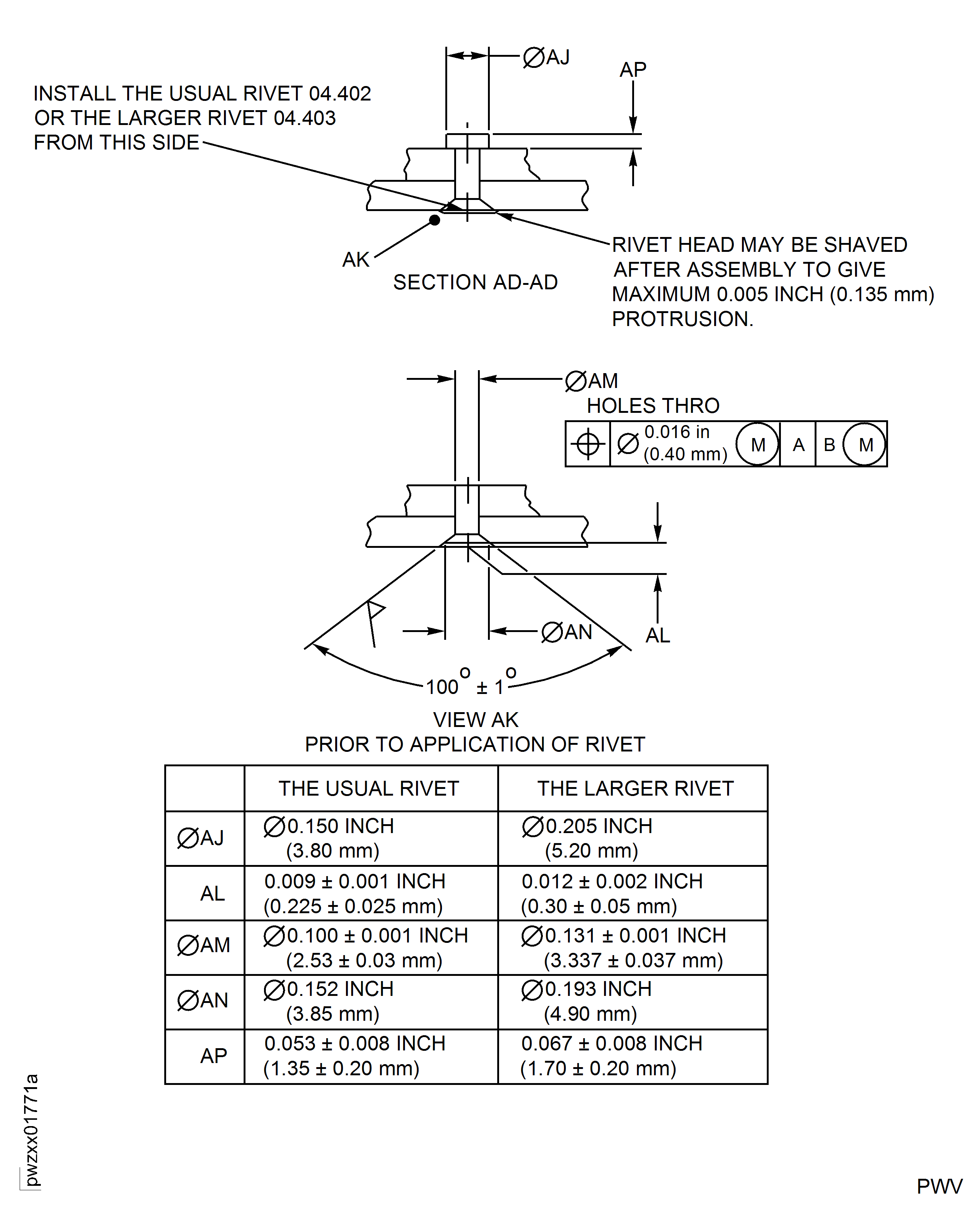 Repair details and dimensions - Assy's C, D and E