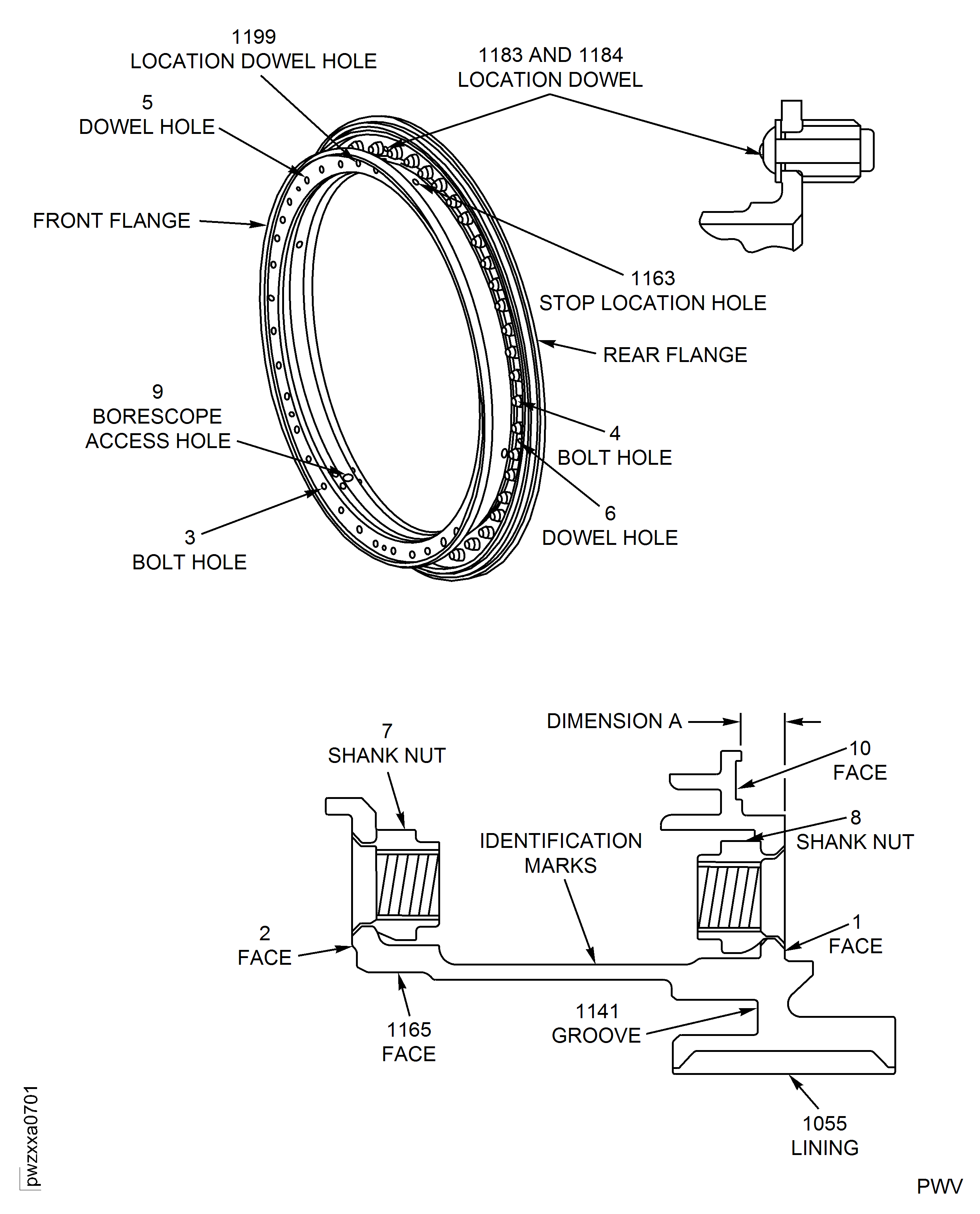 Stage 12 Rotor Path Case Assembly (PN 6A6552) - Blend Repair Limit Areas