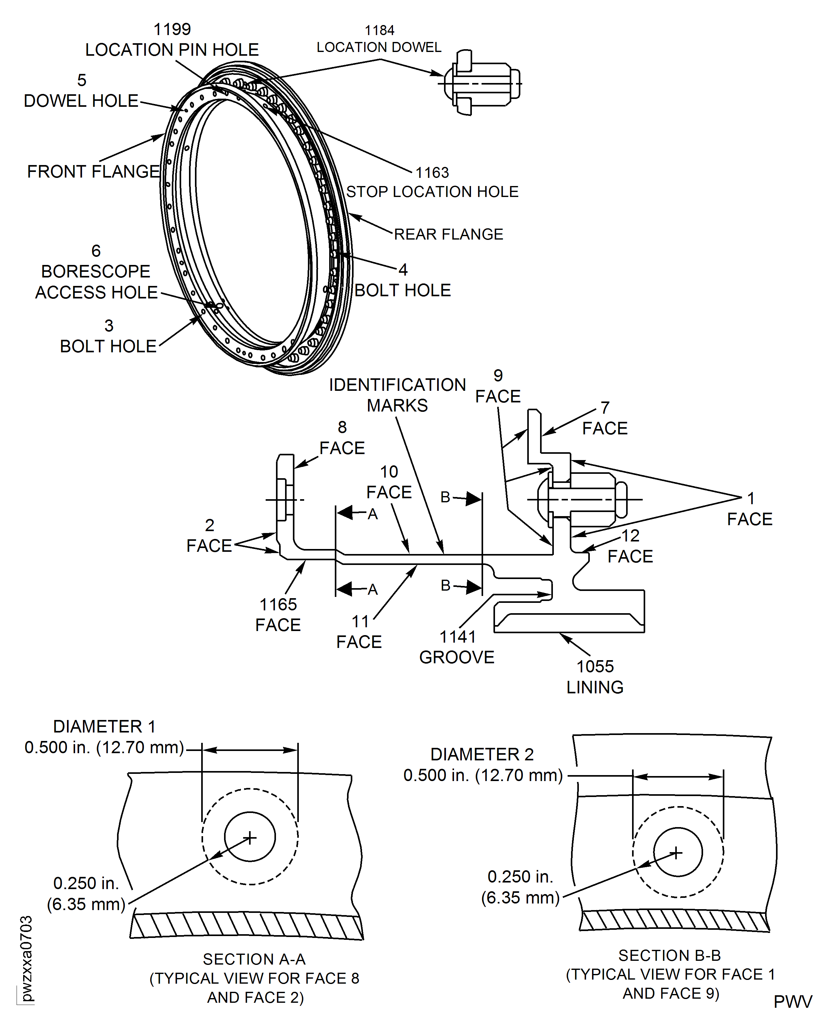 Stage 12 Rotor Path Case Assembly (PN 6B1436) - Blend Repair Limit Areas