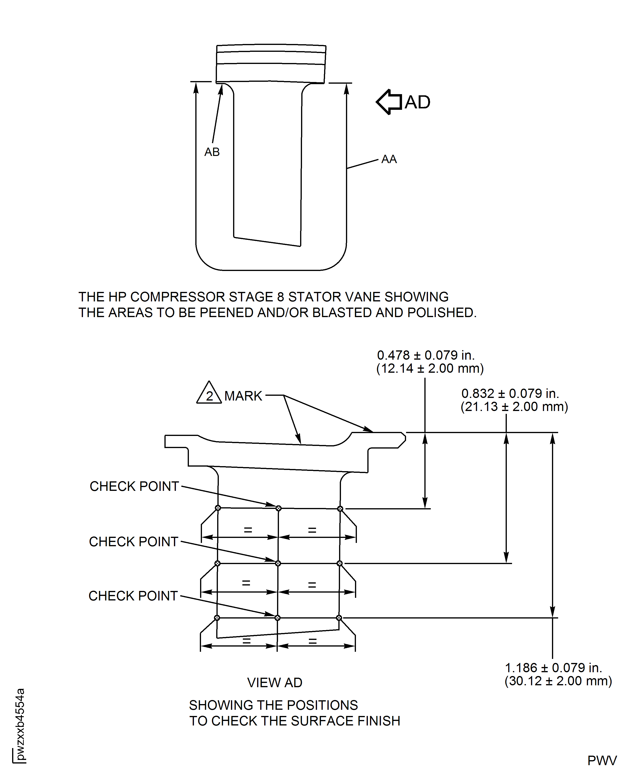 HP Compressor Stage 8 Stator Vanes (Assembly F, FF and G) - Repair Details and Dimensions