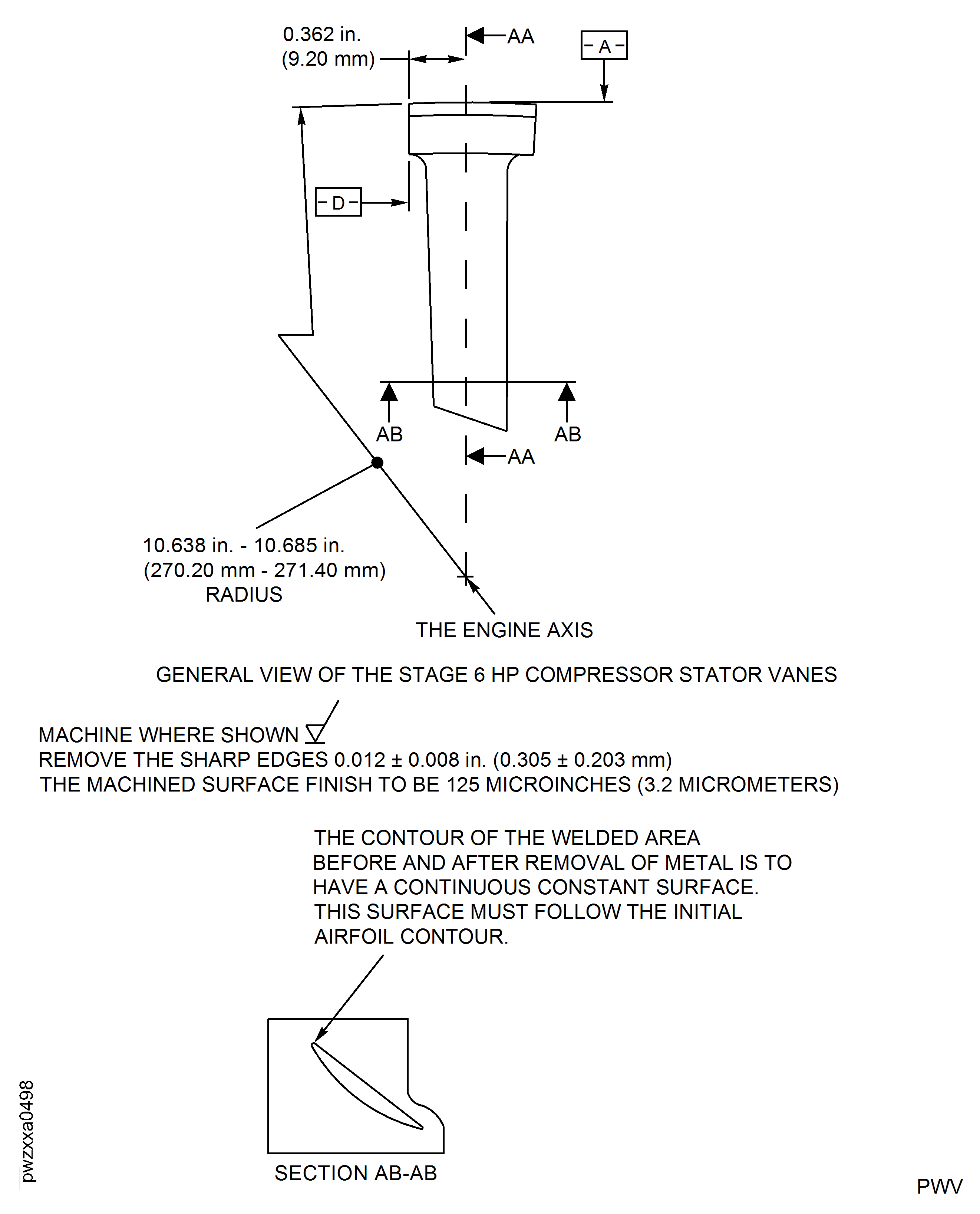 HP Compressor Stage 6 Stator Vane (Assembly A) - Repair Details and Dimensions