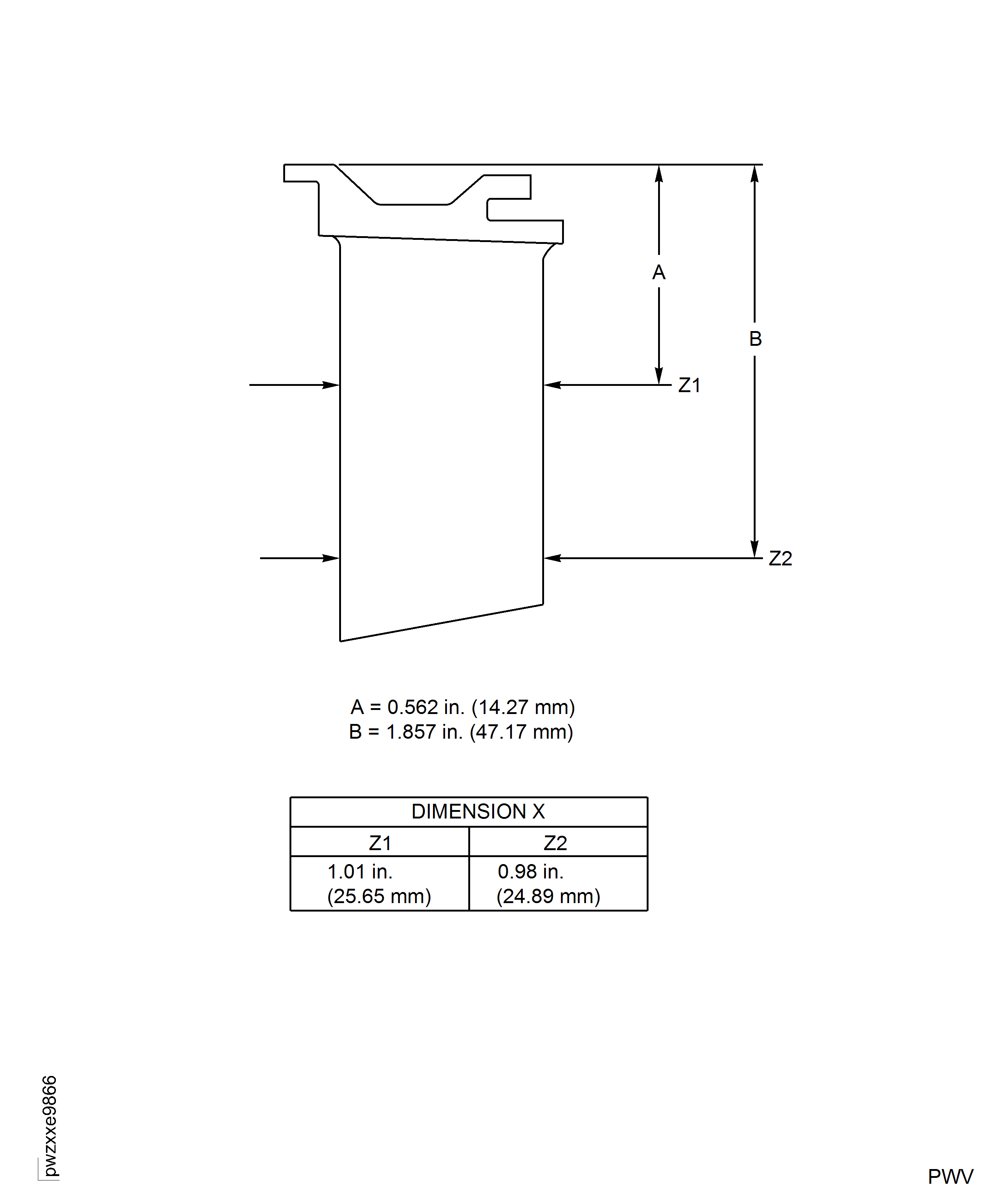 Stage 6 Stator Vanes Chordal Width Locations and Limits