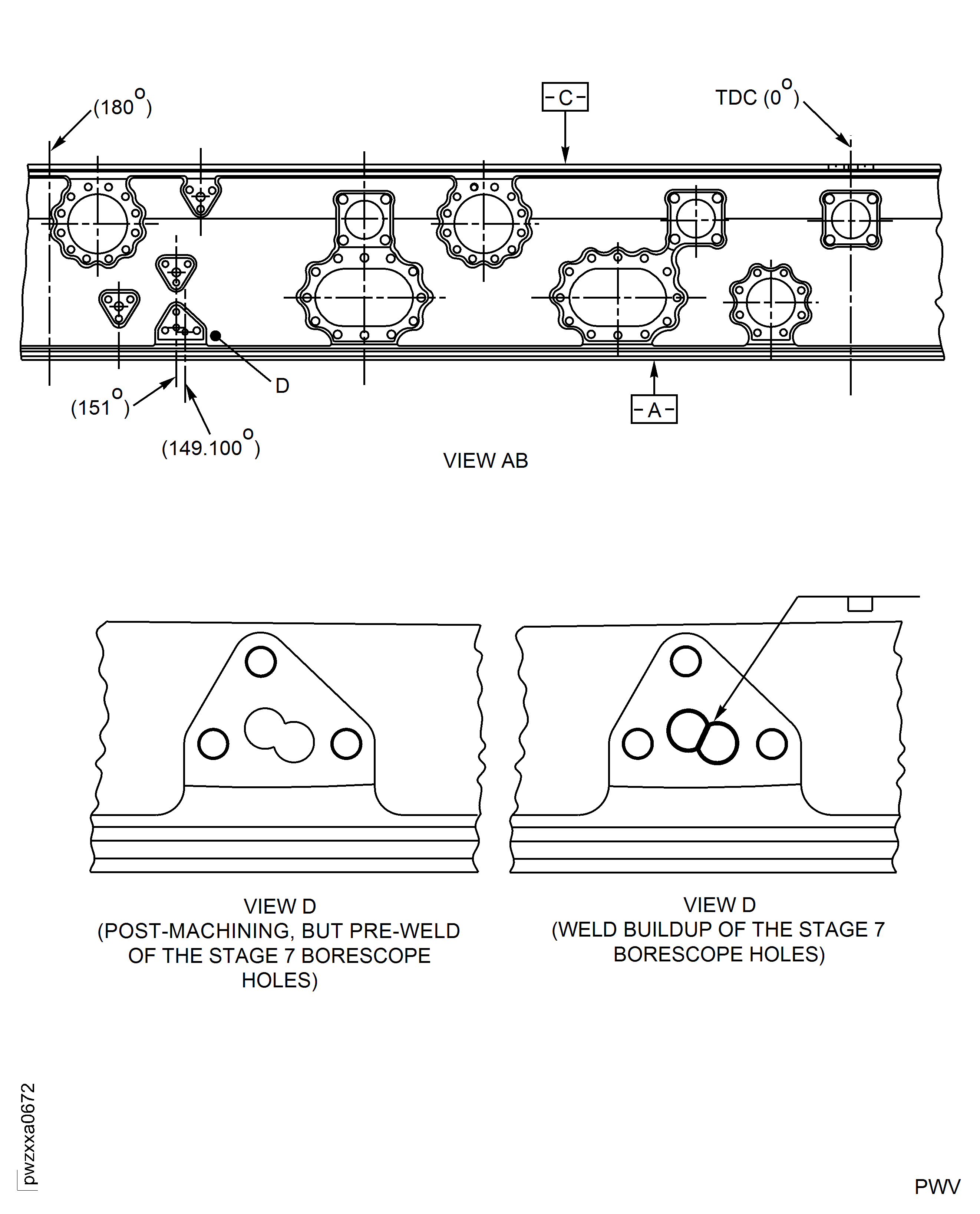 HPC Rear Outer Case, Stage 7 Borescope Hole Damage, Weld Repair, Repair-020 (VRS9525)