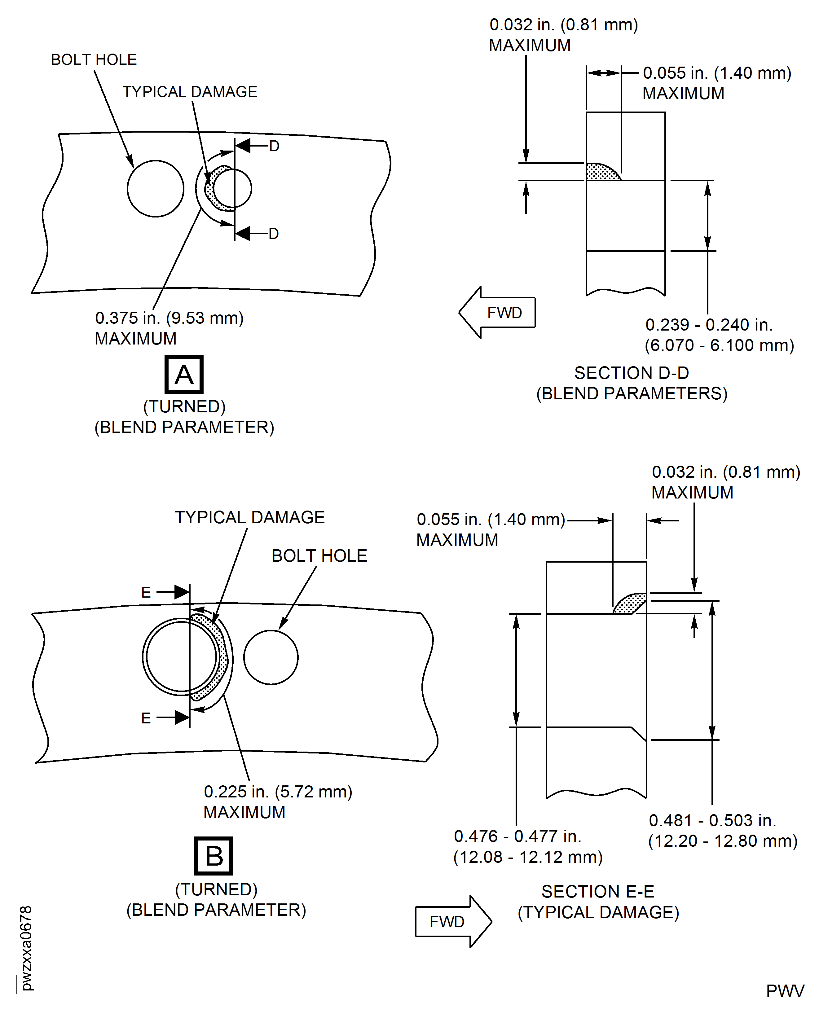 HP Compressor Front Cases - Repair Details and Dimensions - Location 16 And Location 17 - Assembly B