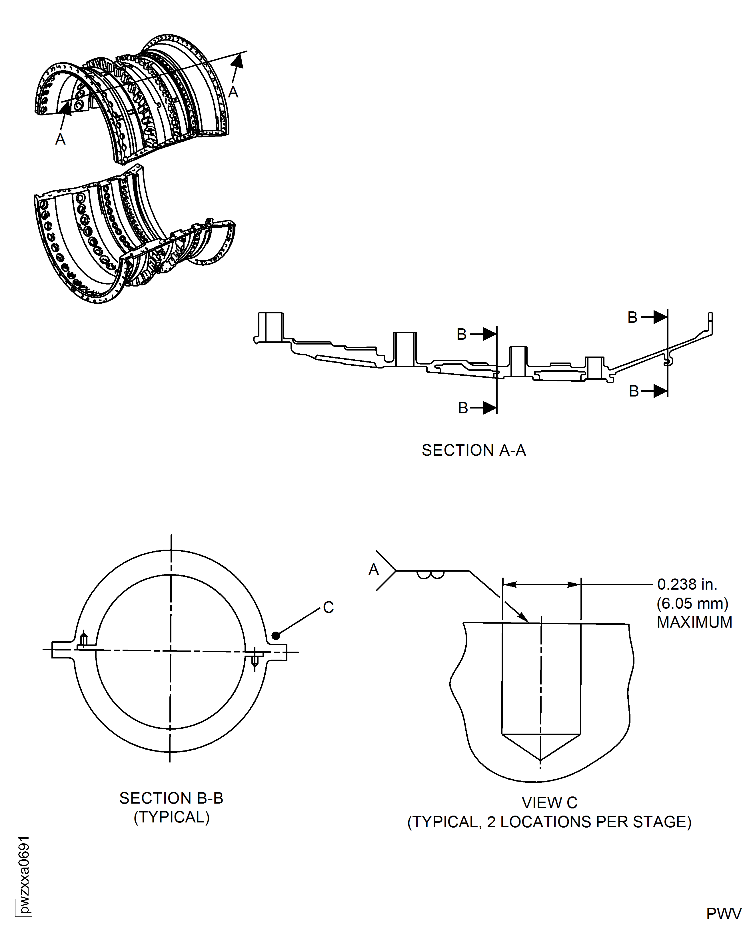 Repair Location, Stage 4 And Stage 6 Anti-Rotation Pin Stop Holes