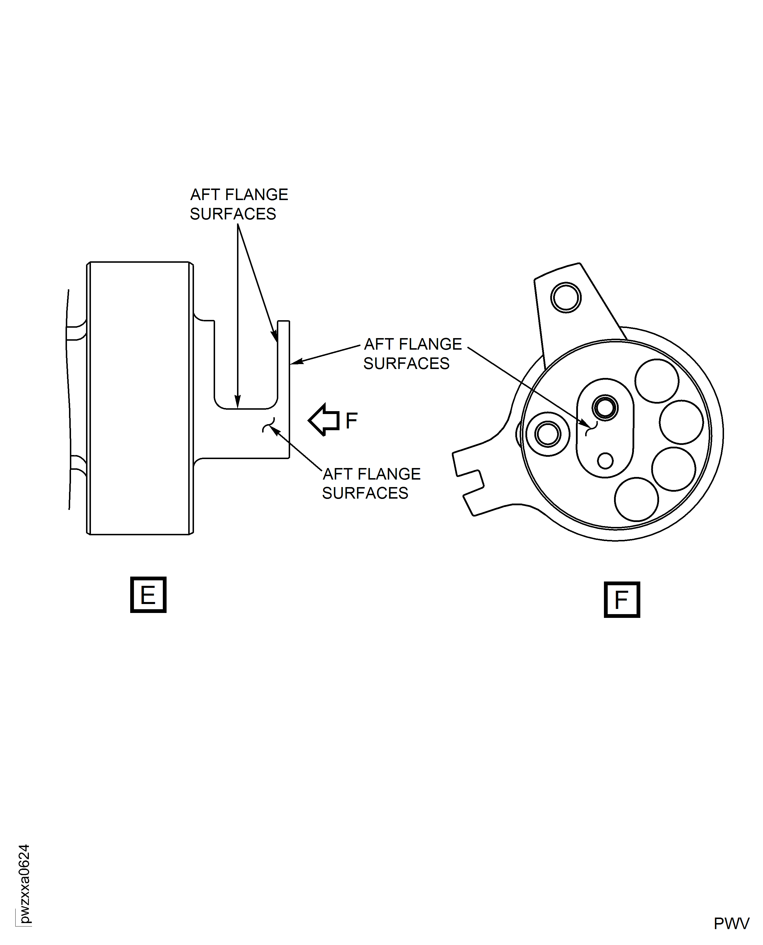 Vane Actuating Crank Shaft Assembly - Aft Flange Surfaces Inspection Locations (Applicable to PN 6A8610 Only)