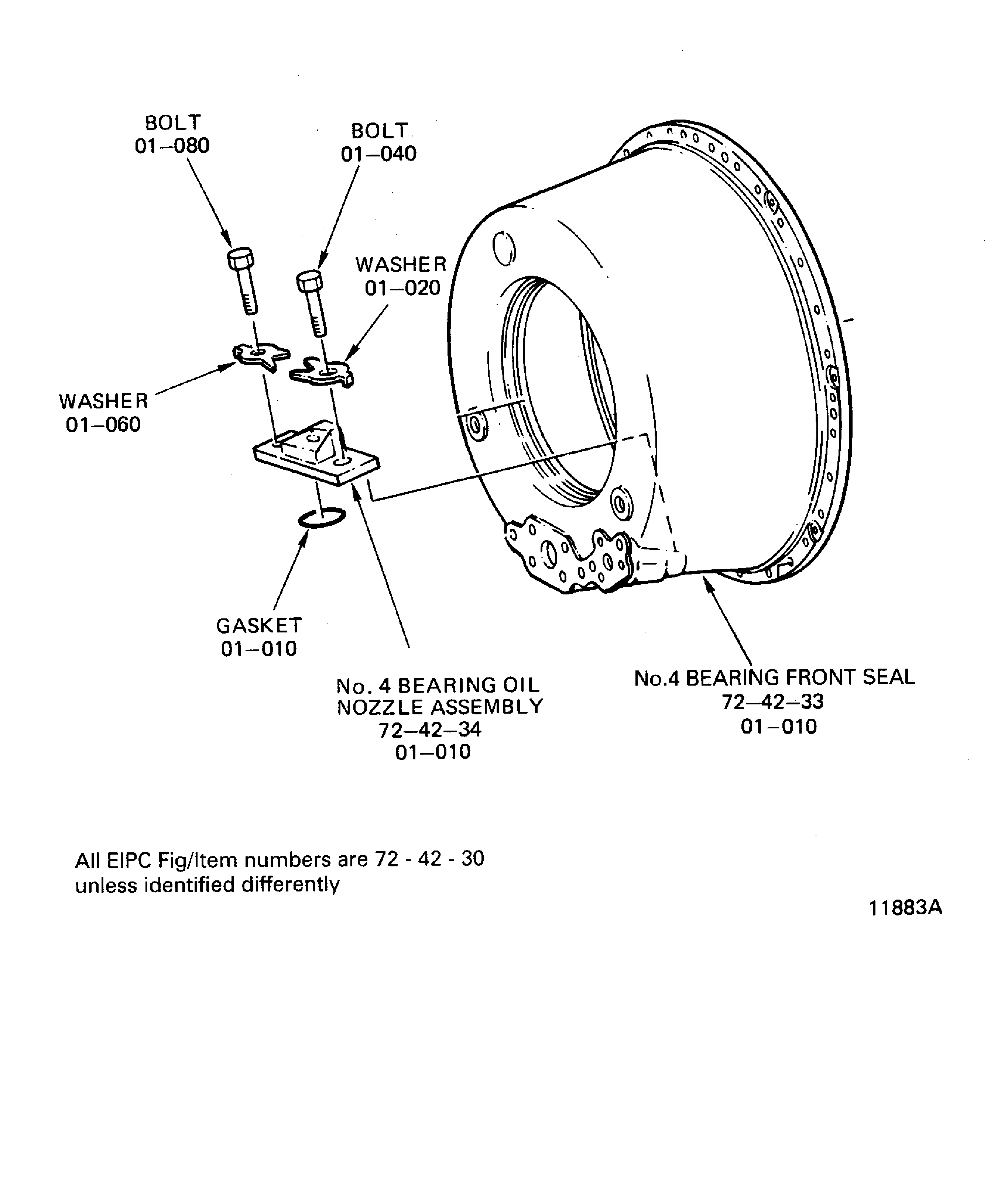 Install the No. 4 Bearing Oil Nozzle in the No. 4 Front Bearing Seal Assembly (Pre SB 72-0629)