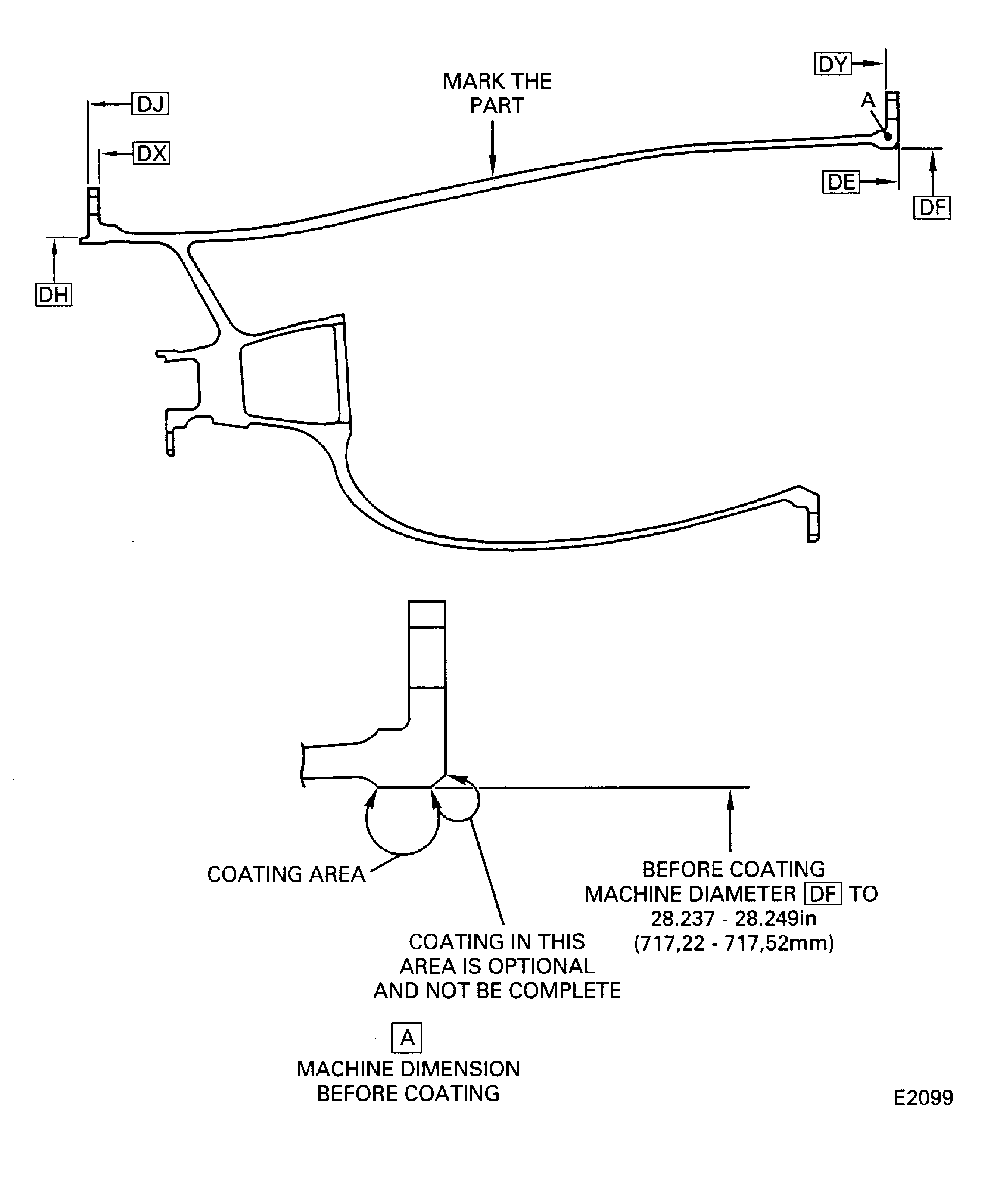 Diffuser case rear outside diameter repair areas