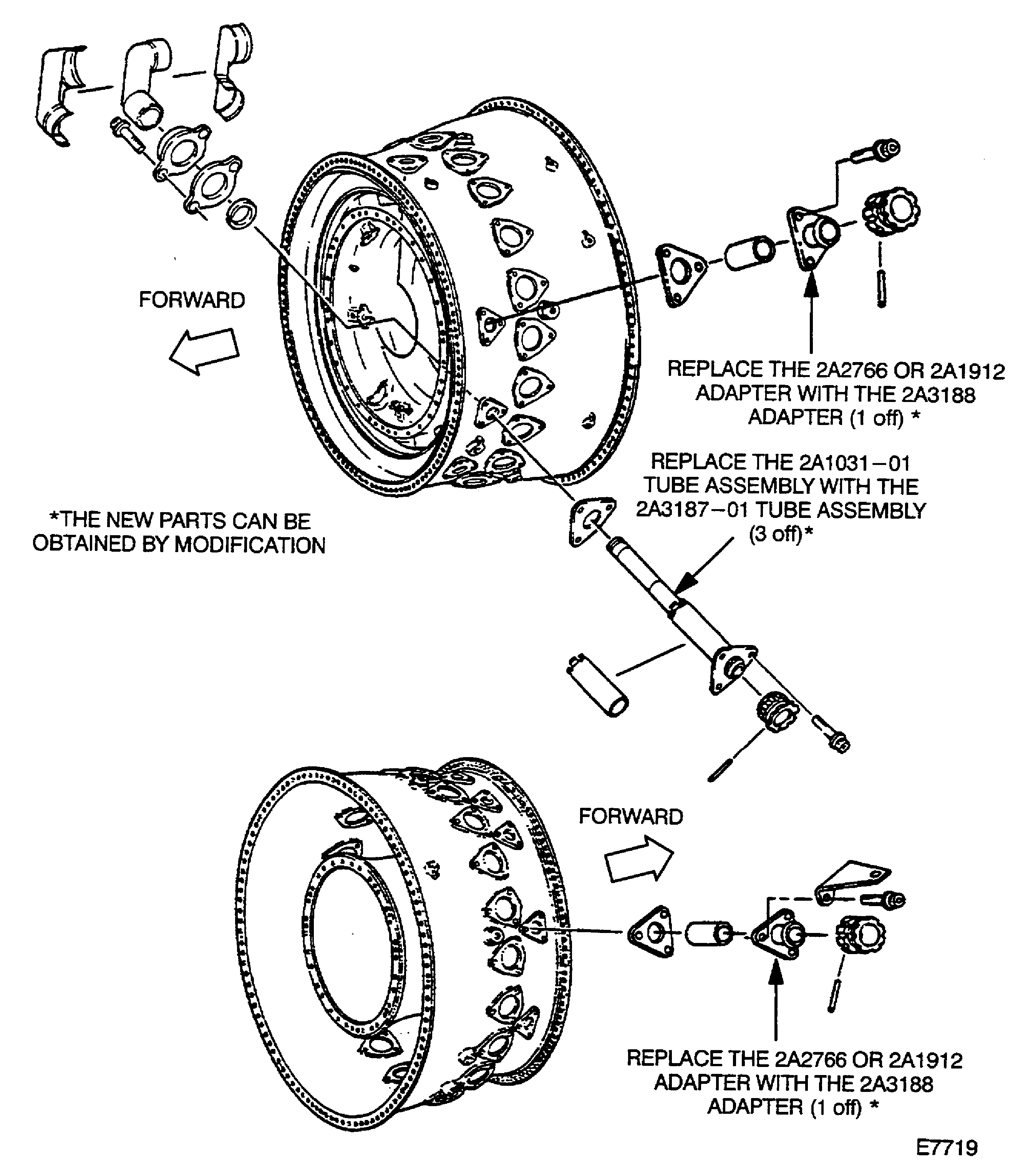 Location of the tube assembly and adapter