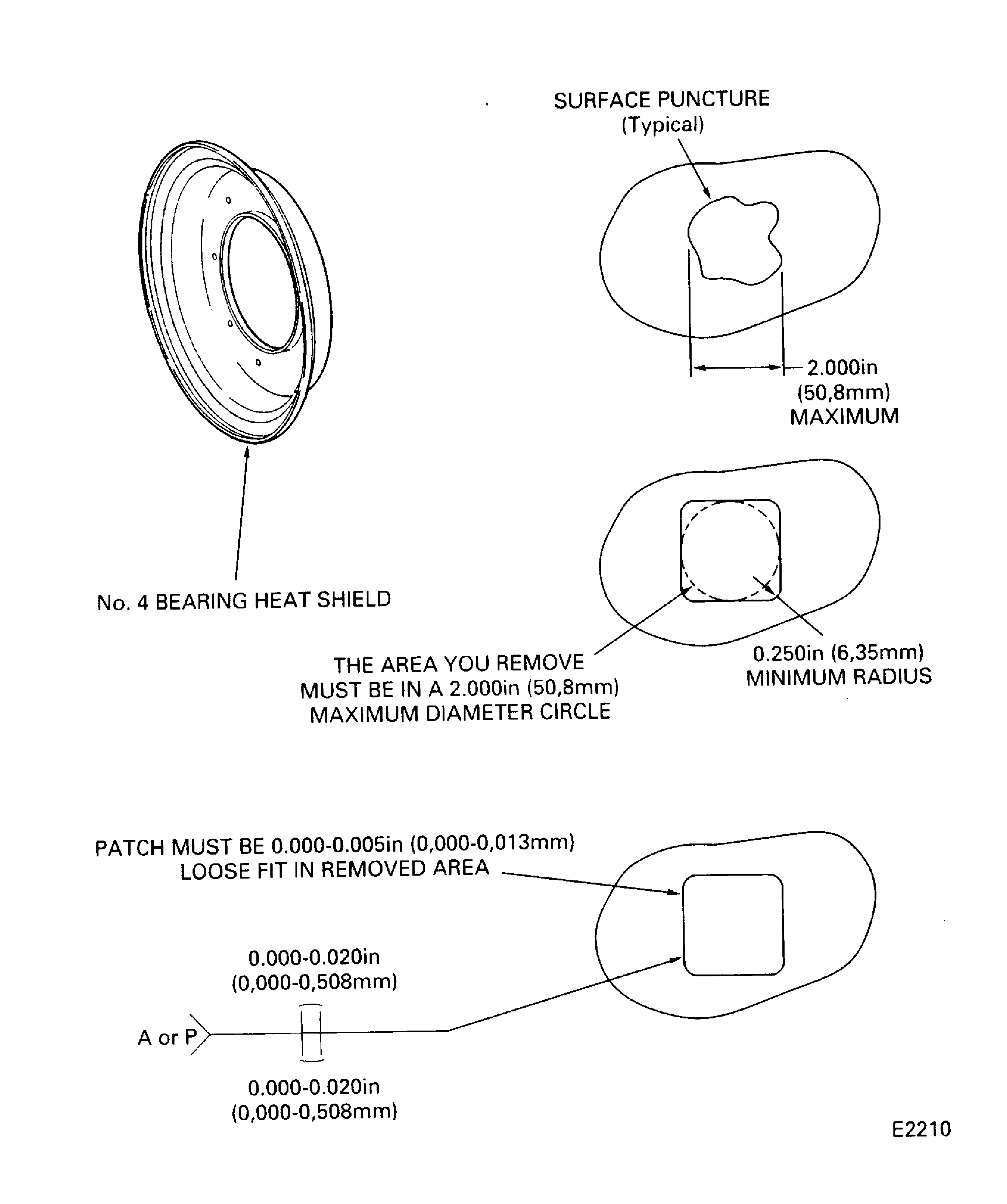 No. 4 bearing heat shield crack and patch weld repair