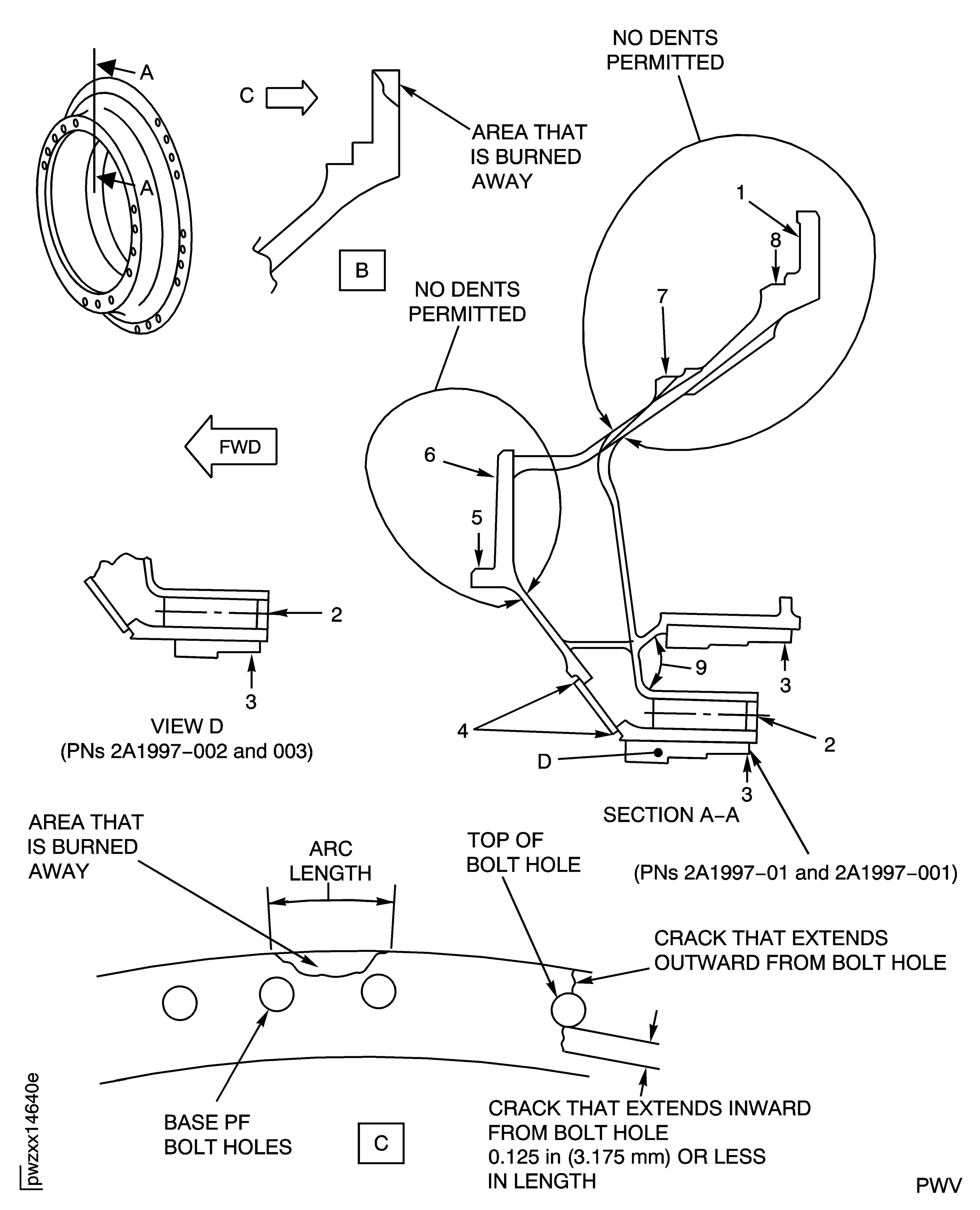 Stage 1 HPT Cooling Duct Inspection Locations