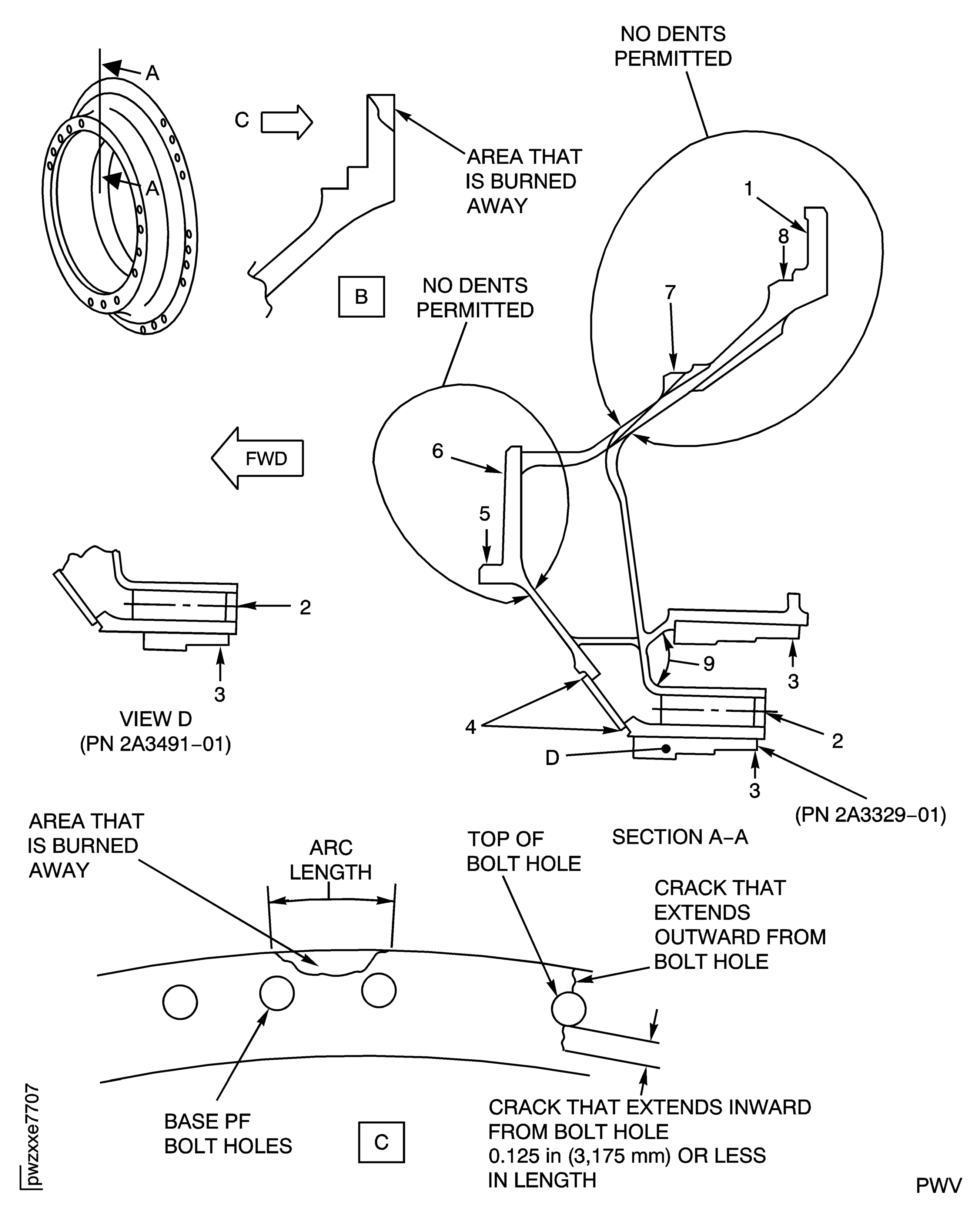 Stage 1 HPT Cooling Duct Inspection Locations