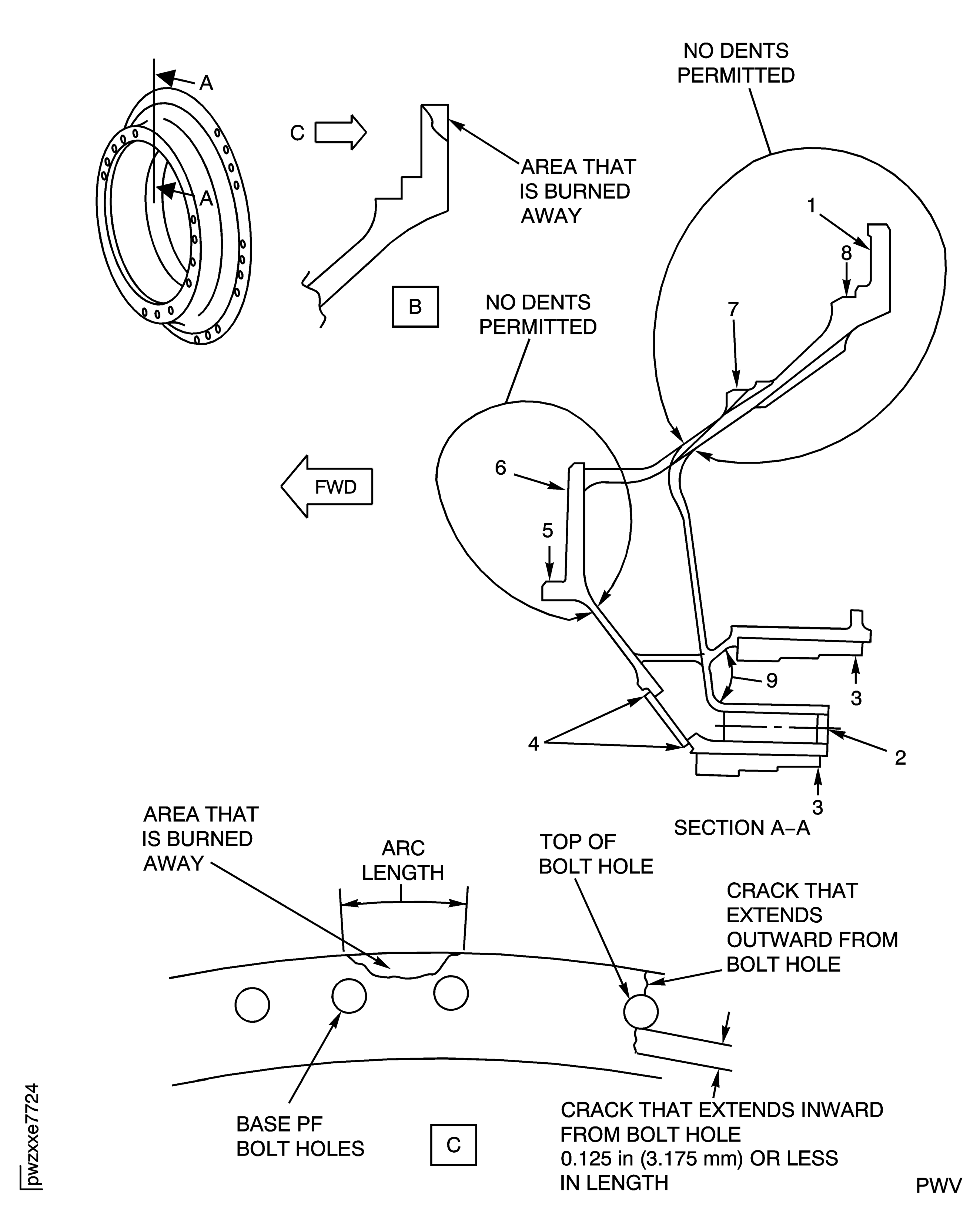 Stage 1 HPT Cooling Duct Inspection Locations