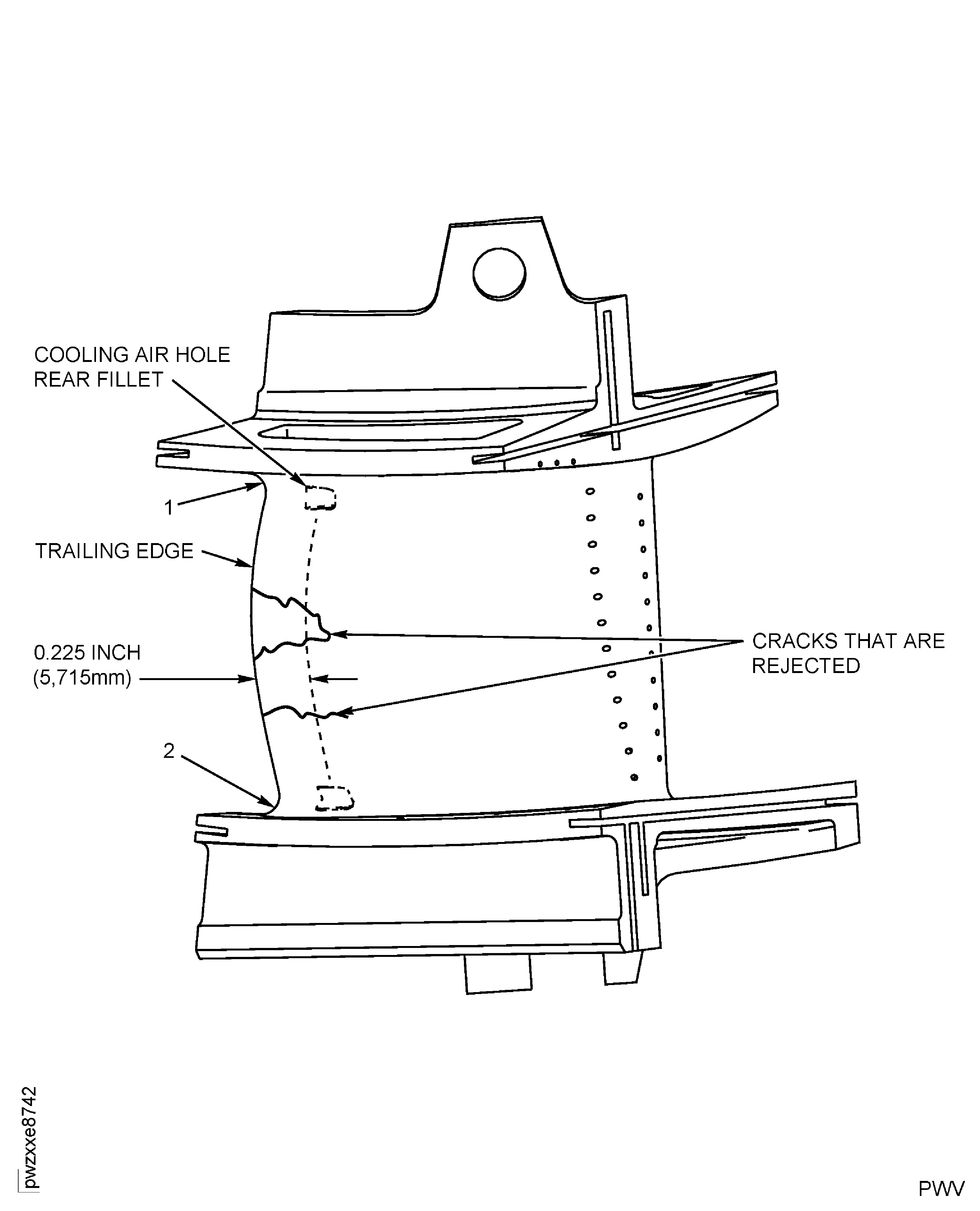 Stage 1 HPT Vane Assembly Trailing Edge Cracks (Convex Side) Inspection Locations