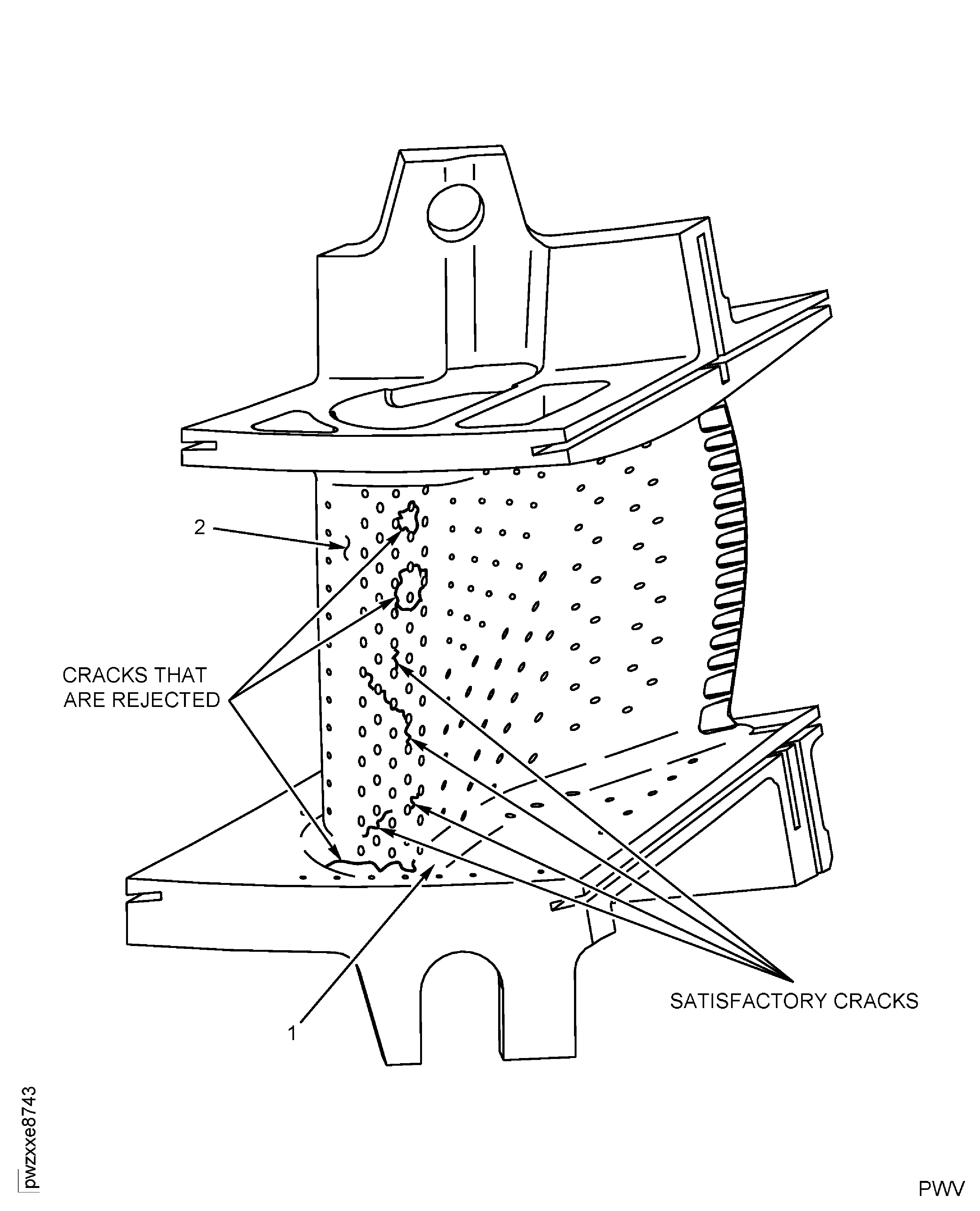 Stage 1 HPT Vane Assembly Leading Edge Cracks Inspection Locations