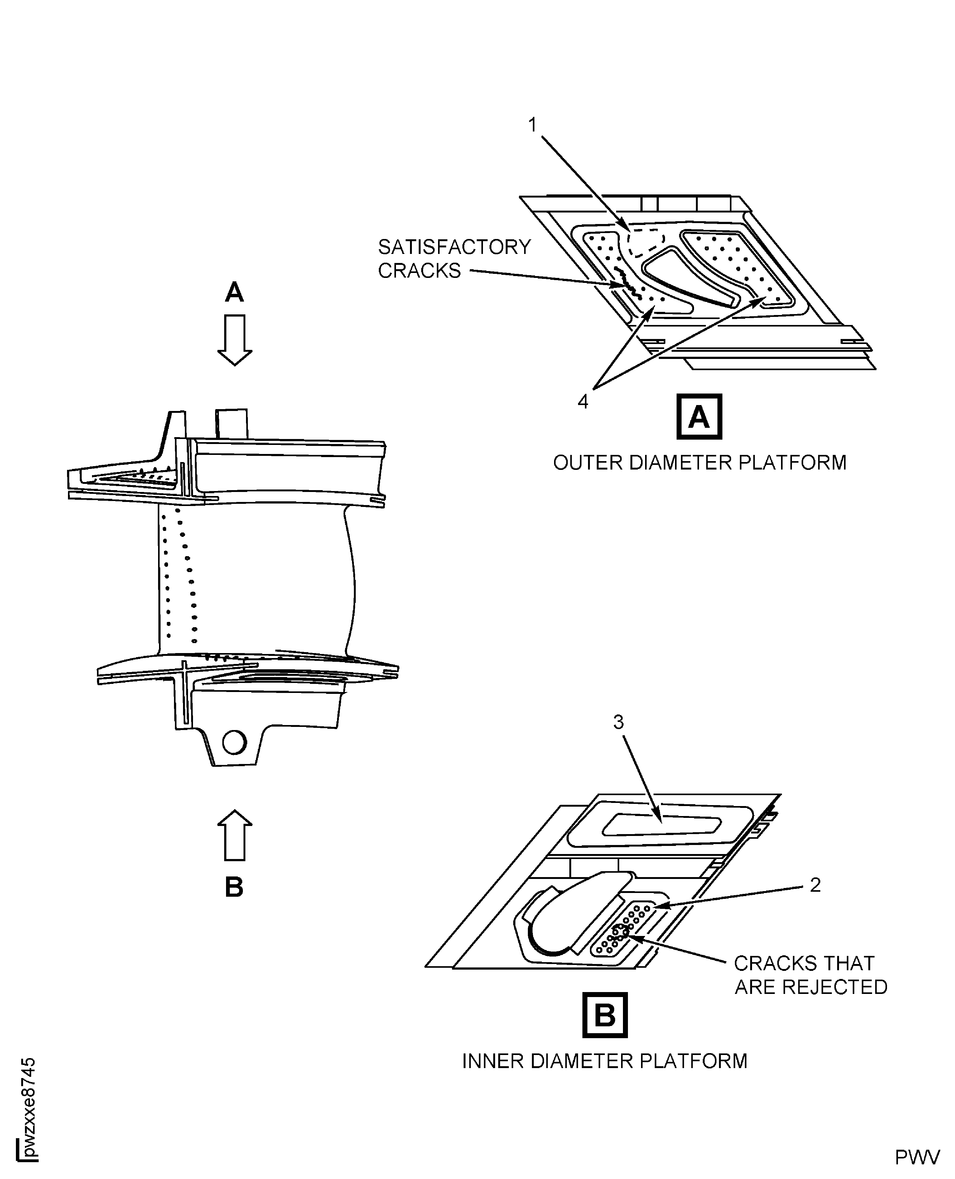 Stage 1 HPT Vane Assembly Platforms, Inserts and Impingement Cover Cracks Inspection Location