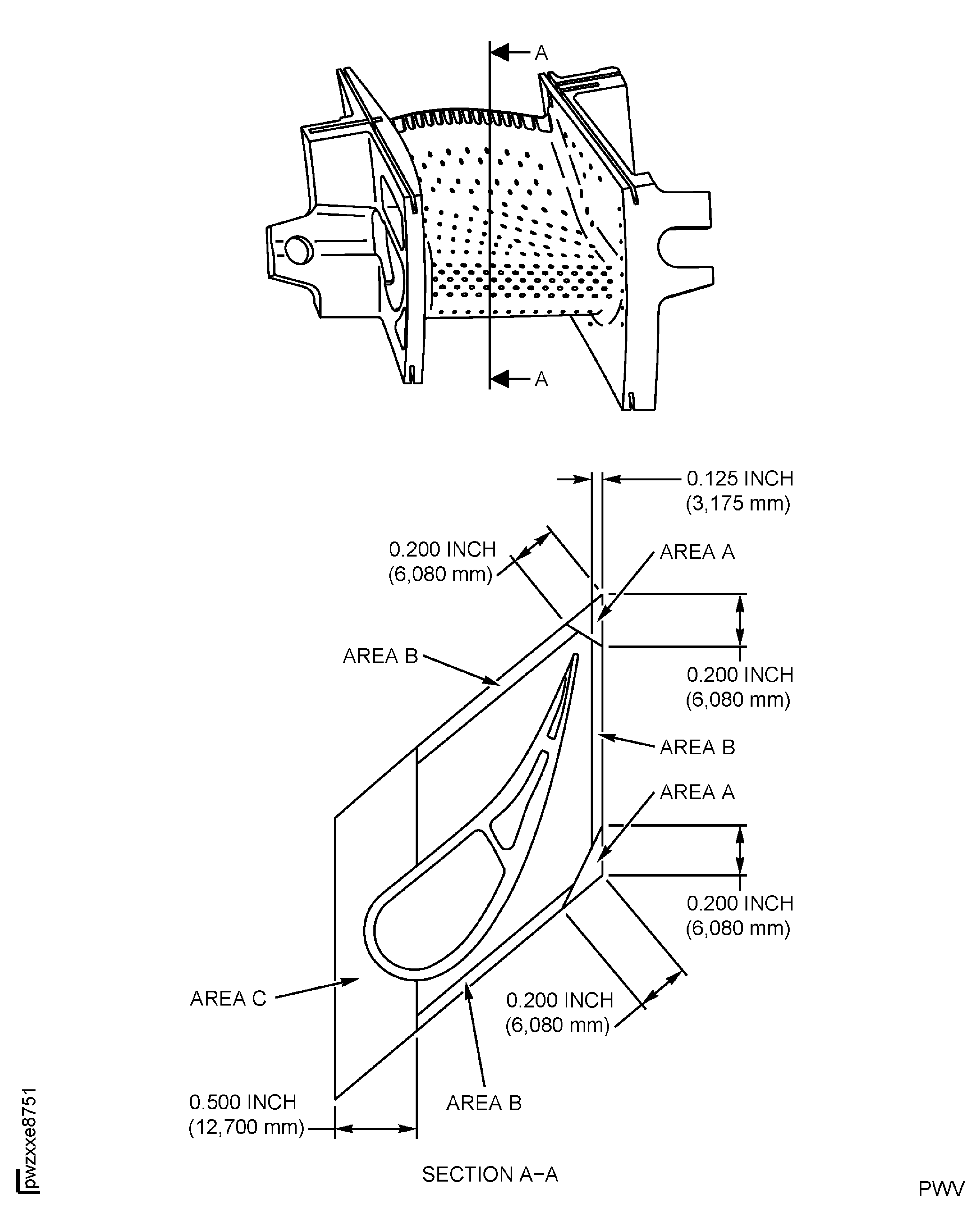 Stage 1 HPT Vane Assembly Platform Coating Inspection Locations
