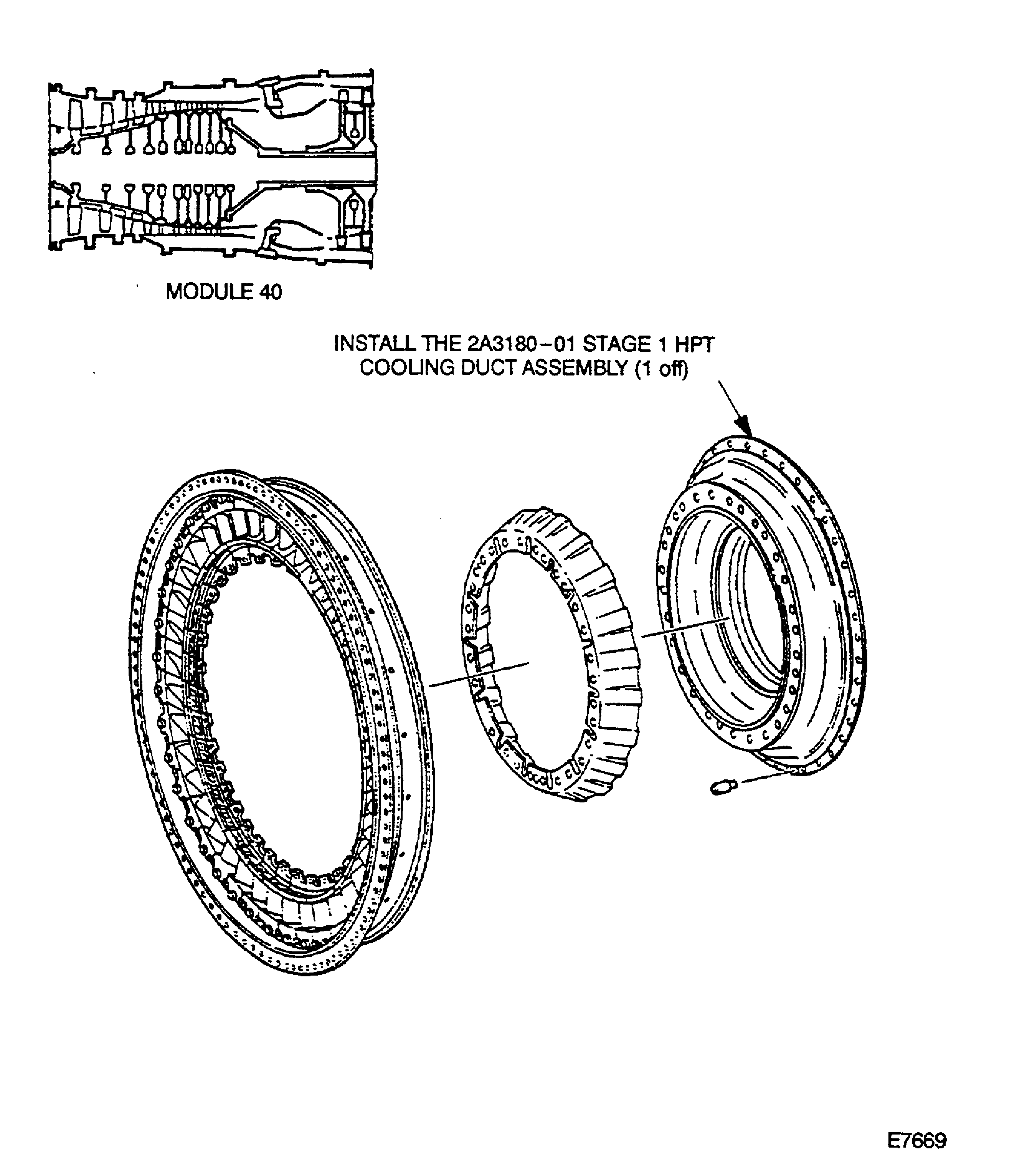 Location of the stage 1 HPT cooling duct assembly