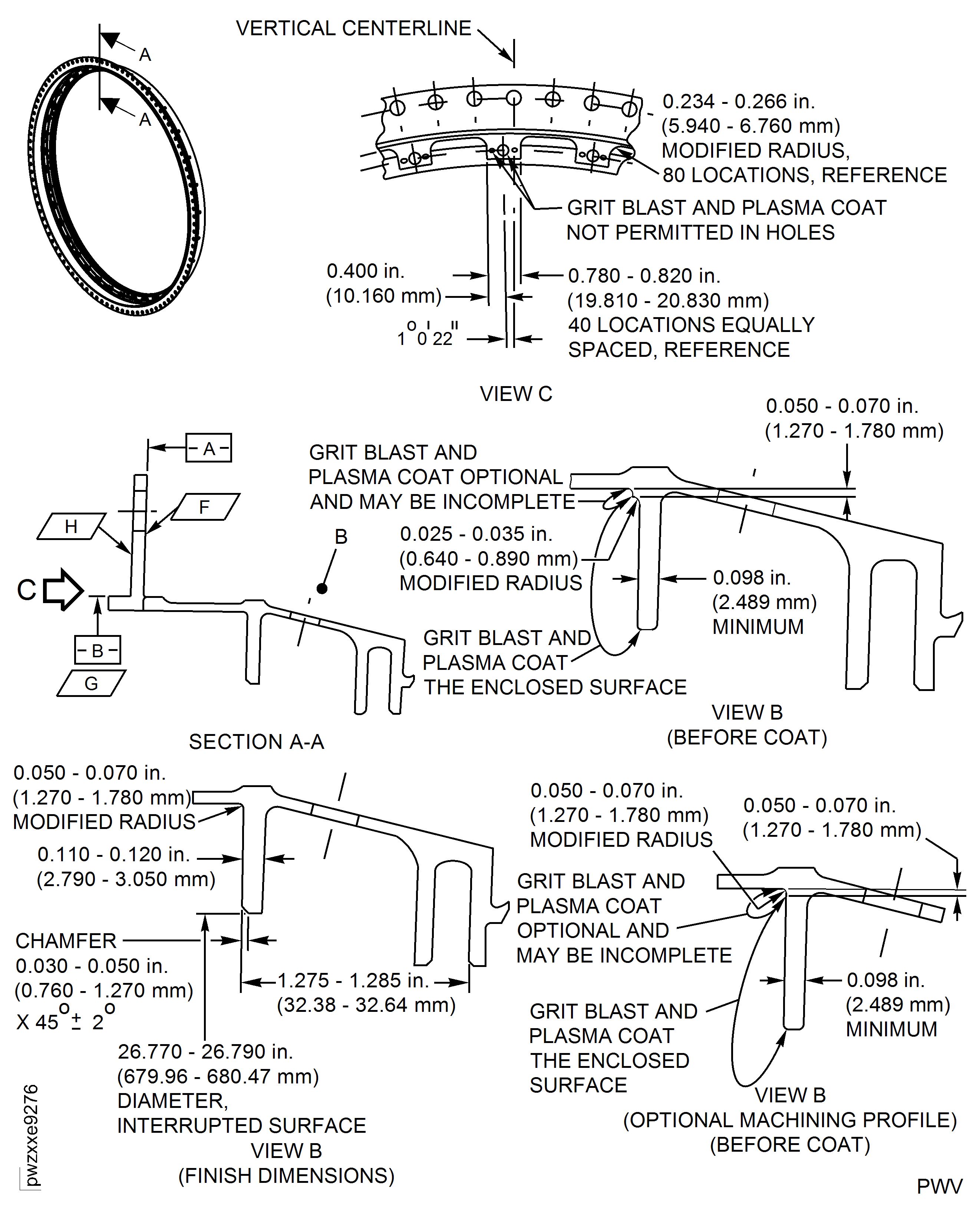 Plasma Coat the HPT 1st Stage Support Center Flange Forward Face For P/Ns 2A1358 and 2A1664 only