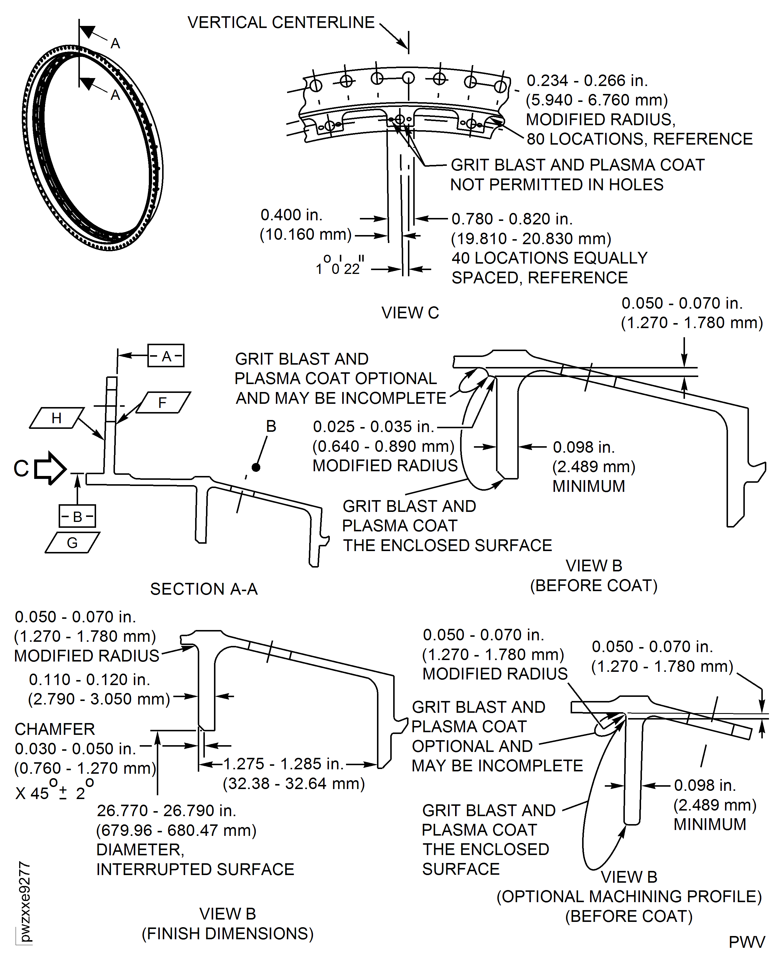 Plasma Coat the HPT 1st Stage Support Center Flange Forward Face For P/Ns 2A4085 only
