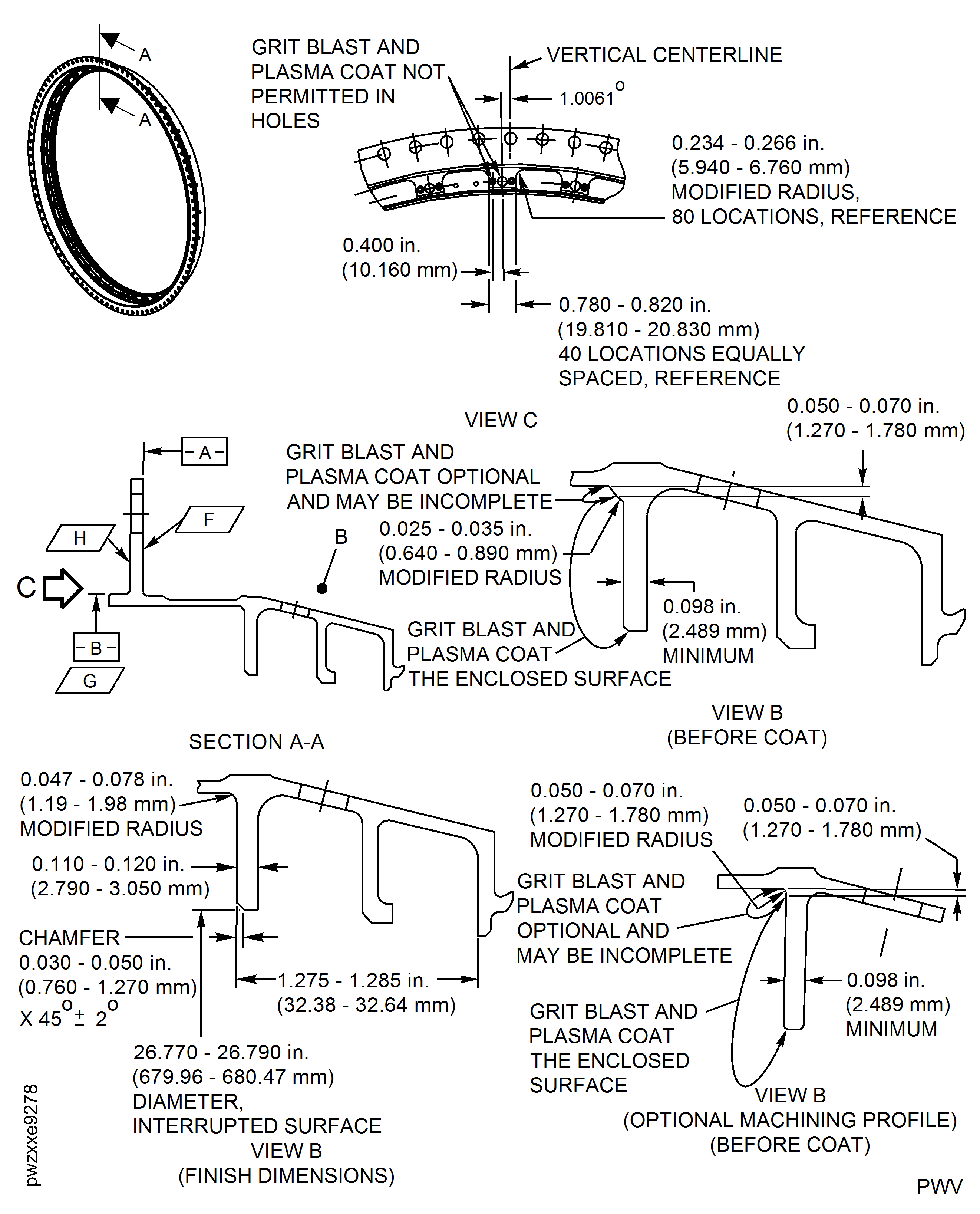 Plasma Coat the HPT 1st Stage Support Center Flange Forward Face For P/Ns 2A4085 only