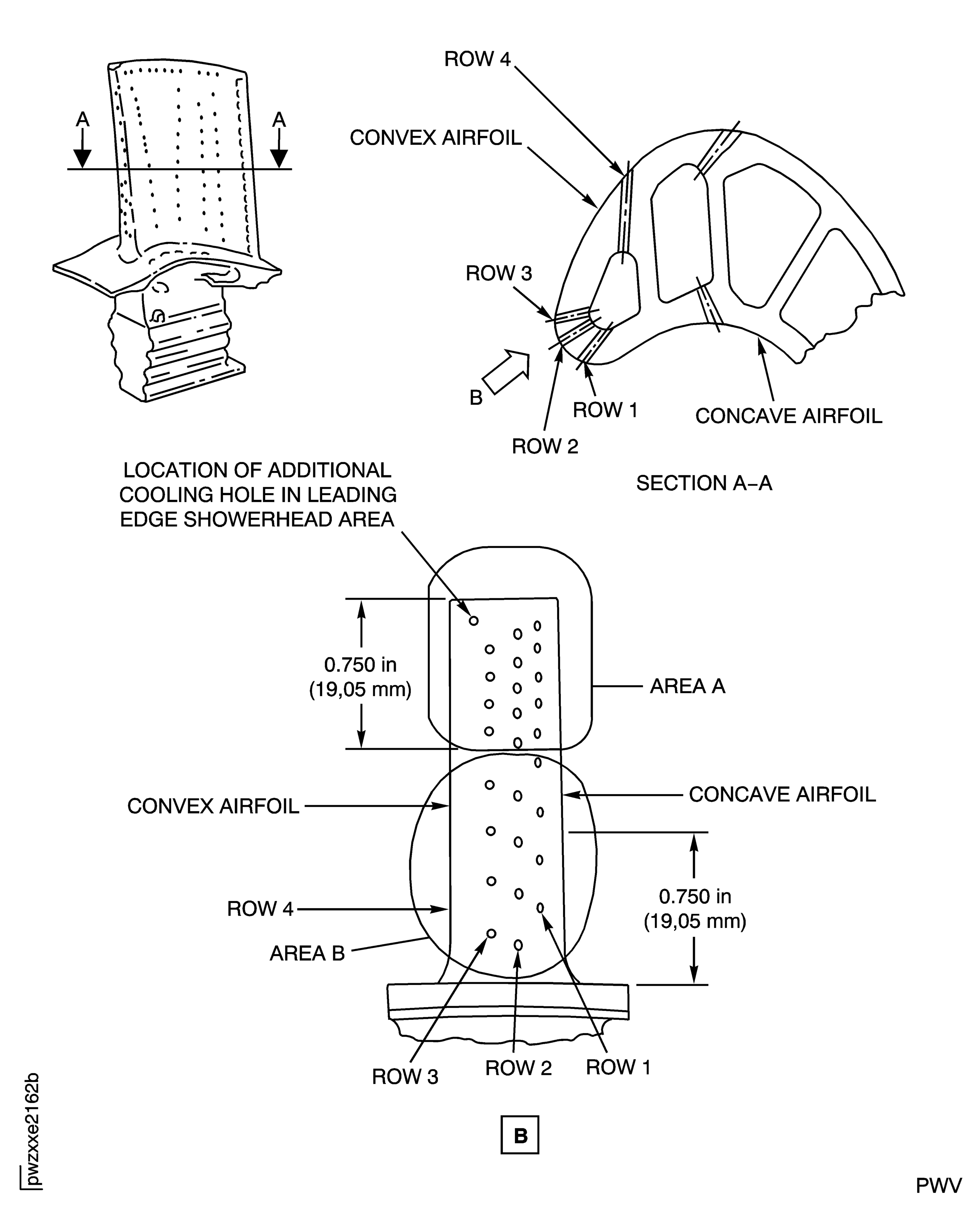 Stage 1 HPT Blade Cooling Air Holes Inspection Locations
