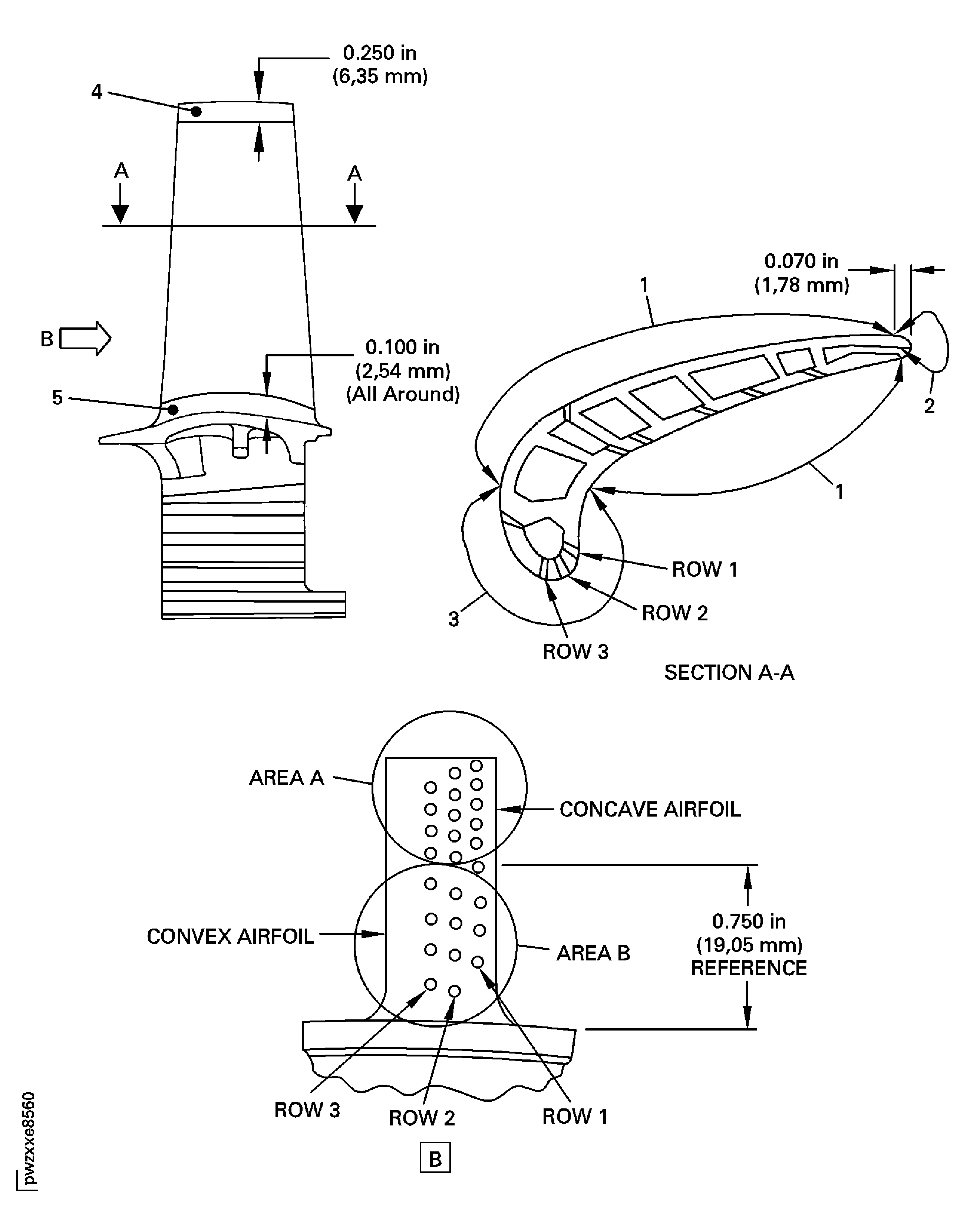 Stage 1 HPT Blade Airfoil Inspection Locations