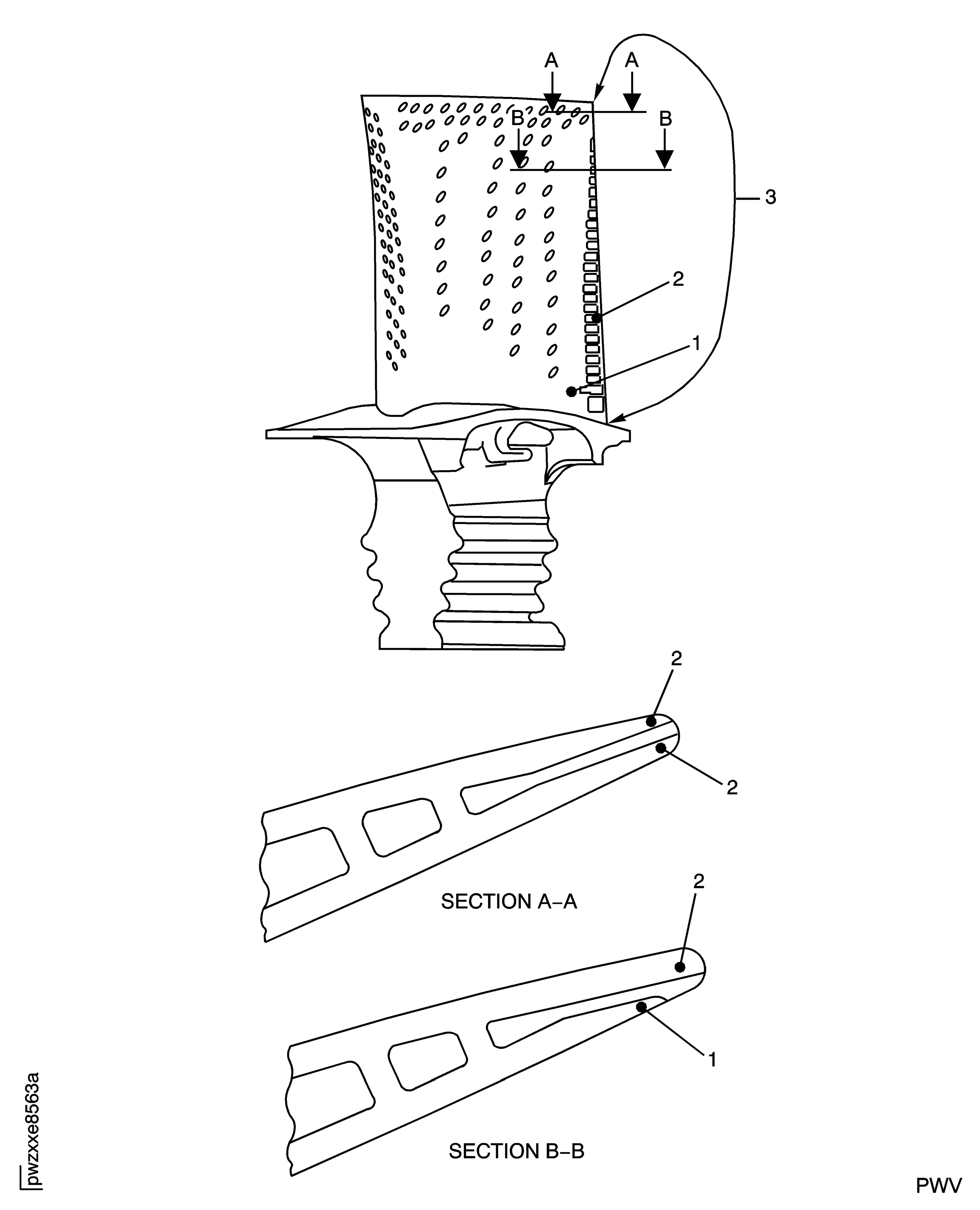 Stage 1 HPT Blade Trailing Edge Inspection Locations
