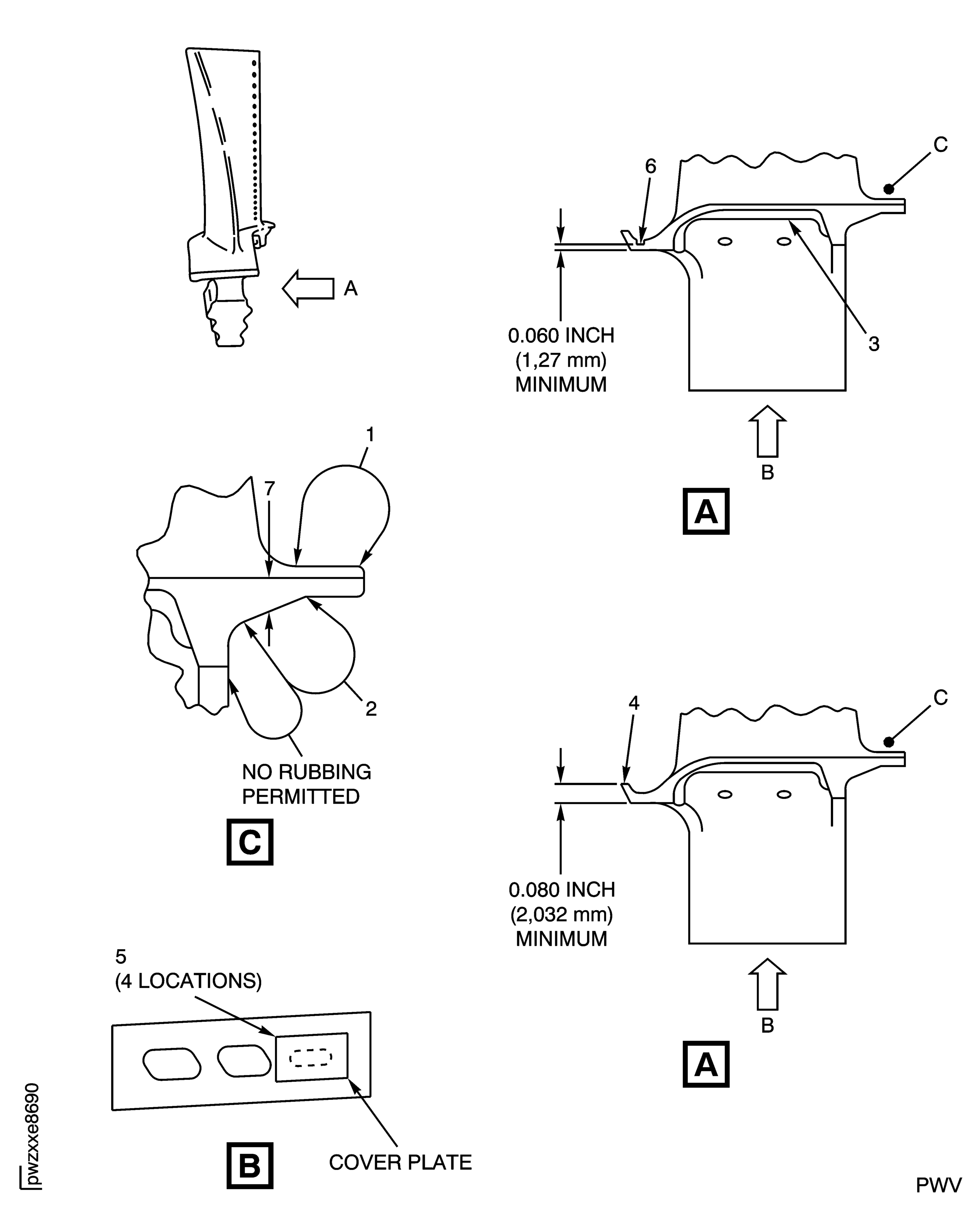 Stage 2 HPT Blade Platform Surfaces Inspection Locations