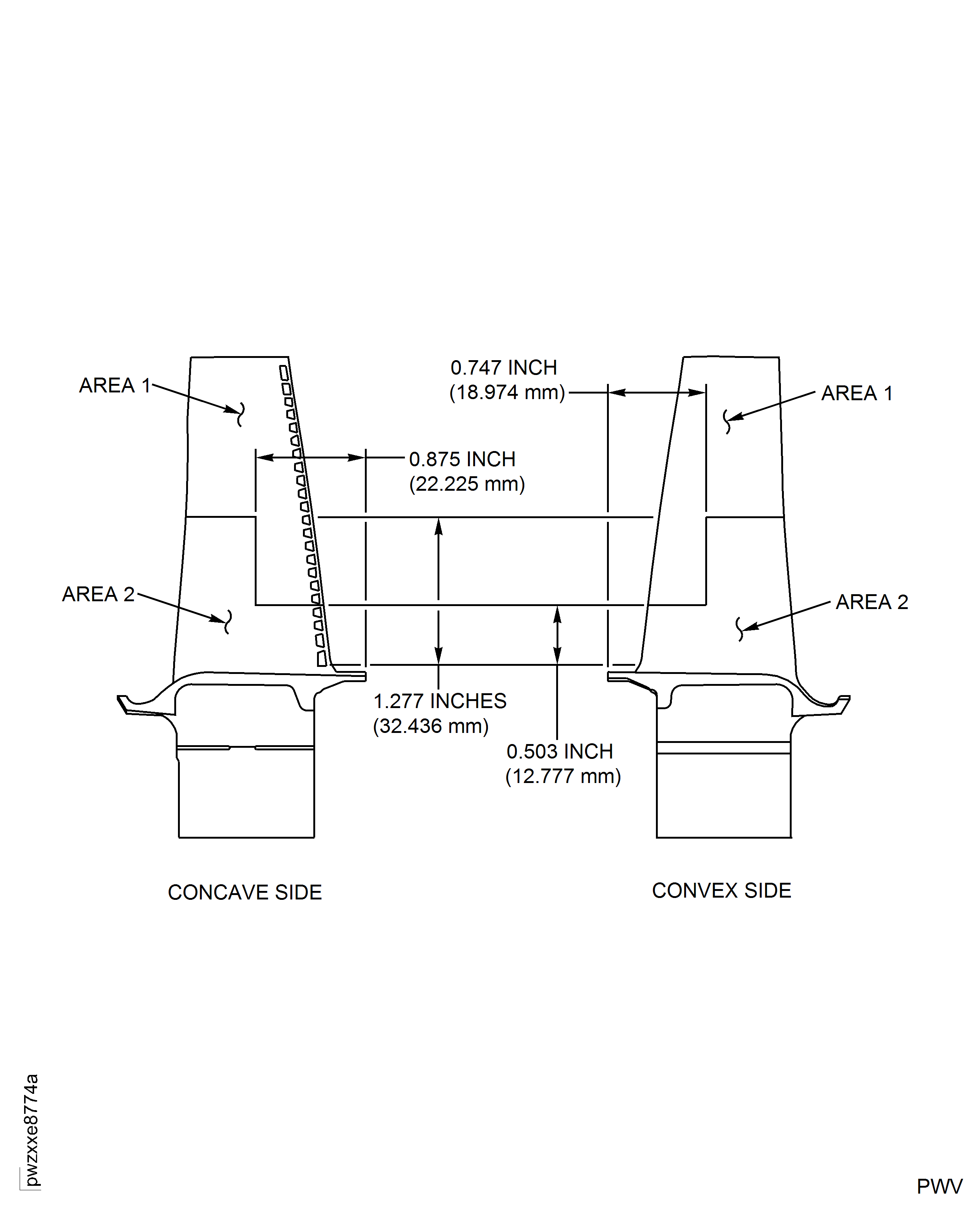 Stage 2 HPT Blade Permeability Inspection Areas