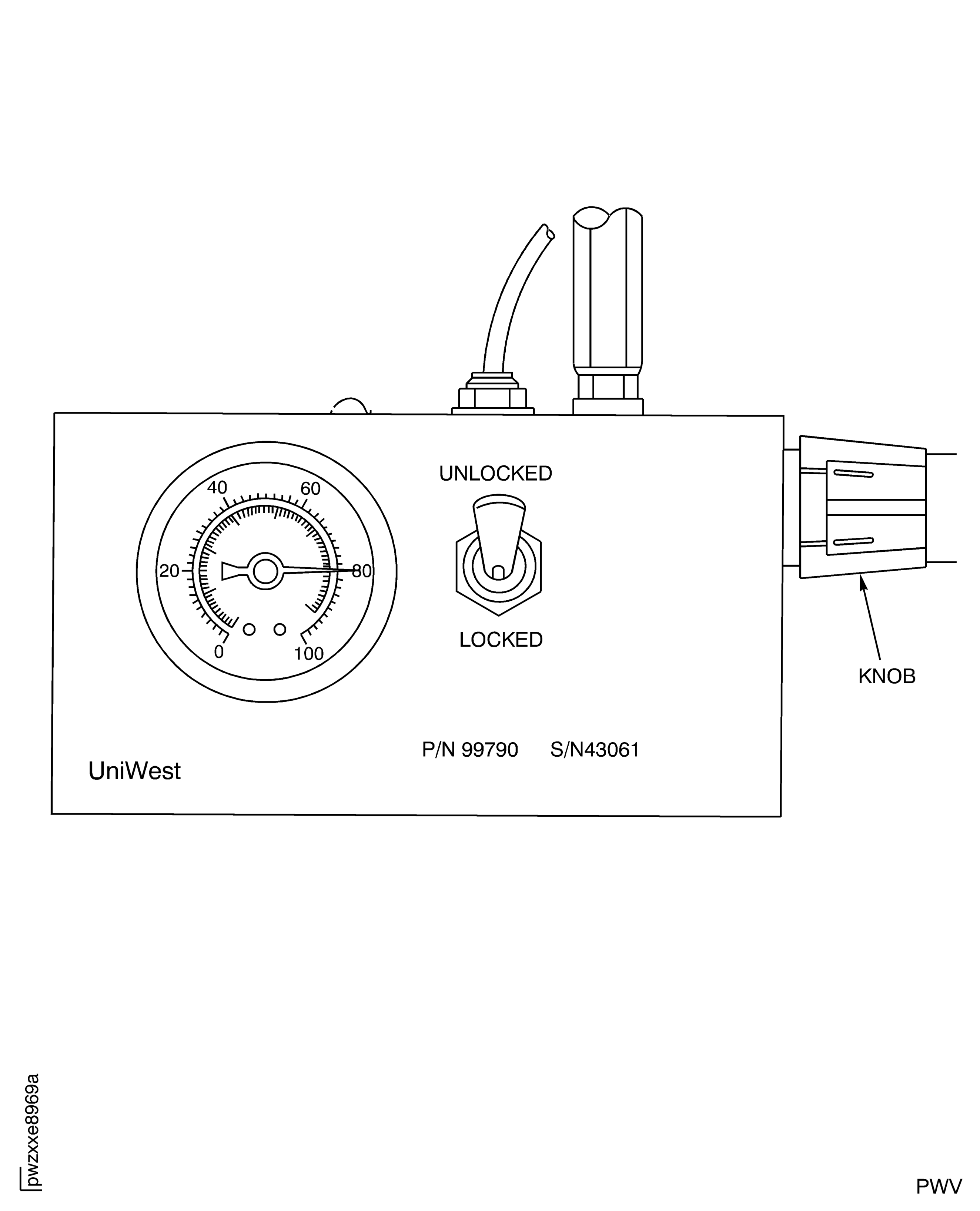 IAE 2P16595 Pneumatic Controller Set to 80 psi (551,6 kPa) and in the "UNLOCKED" Position