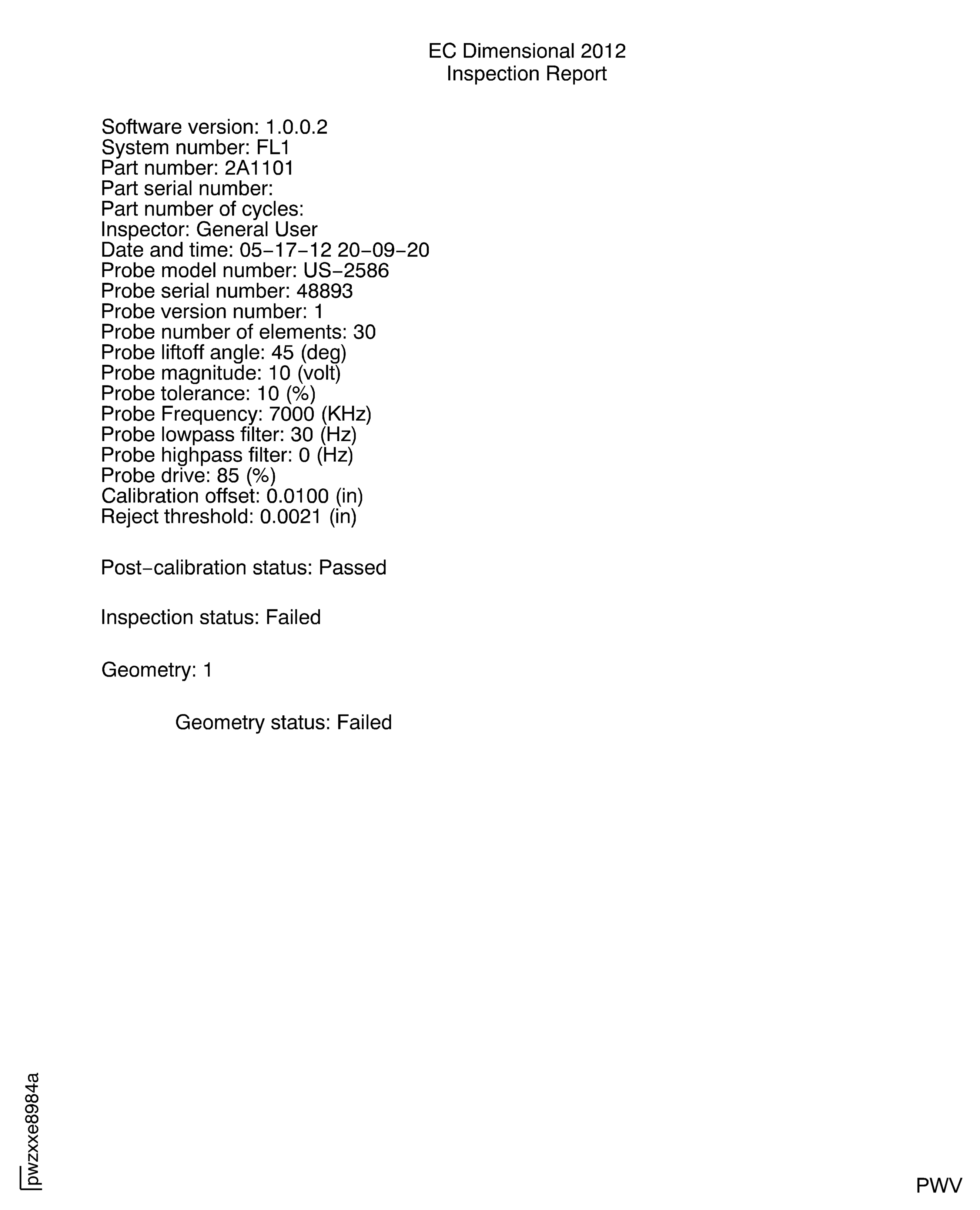Example of Inspection Report for Failed Part Inspection