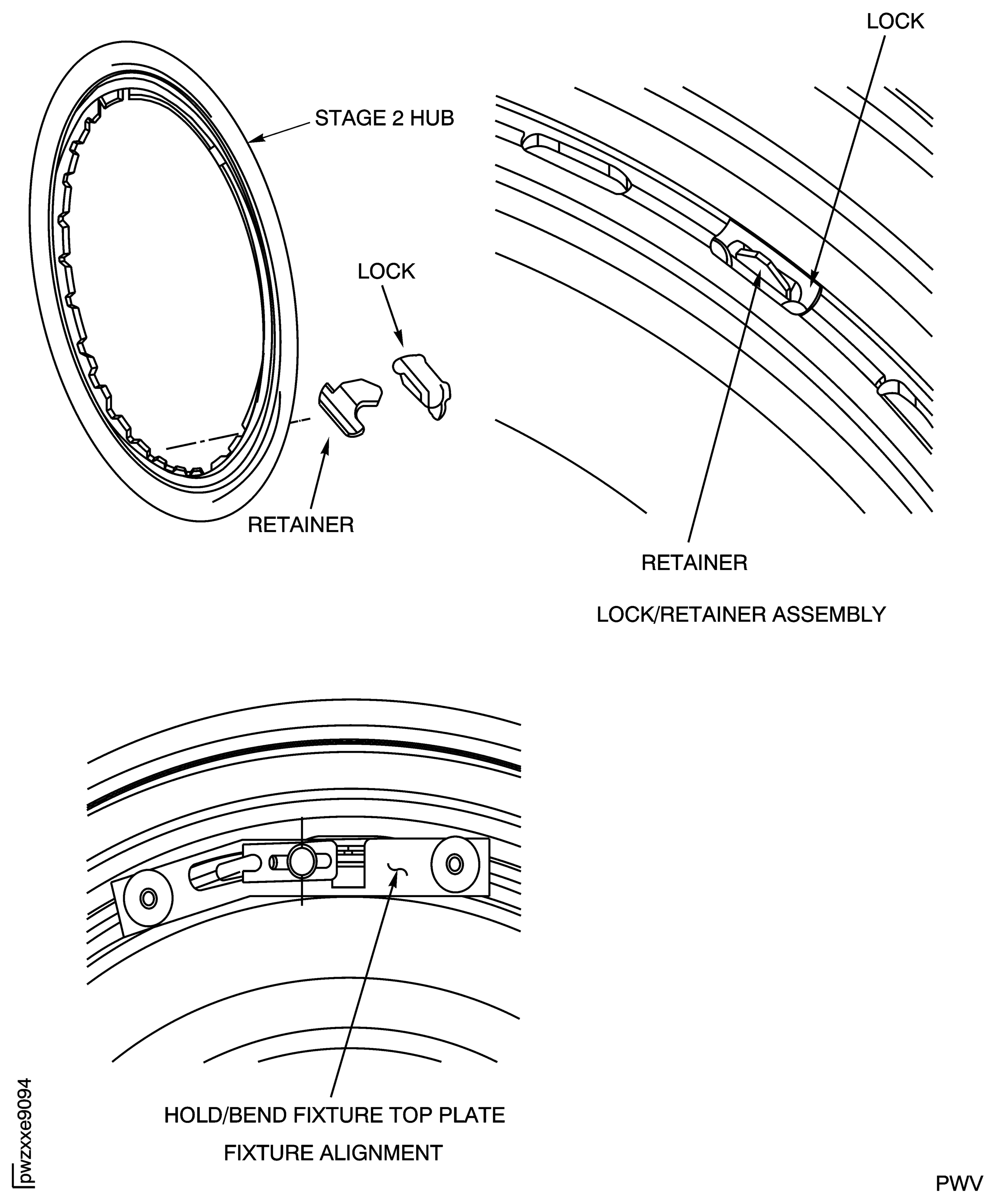 Install the Stage 2 HPT Locks and Turbine Blade Lock Retainers