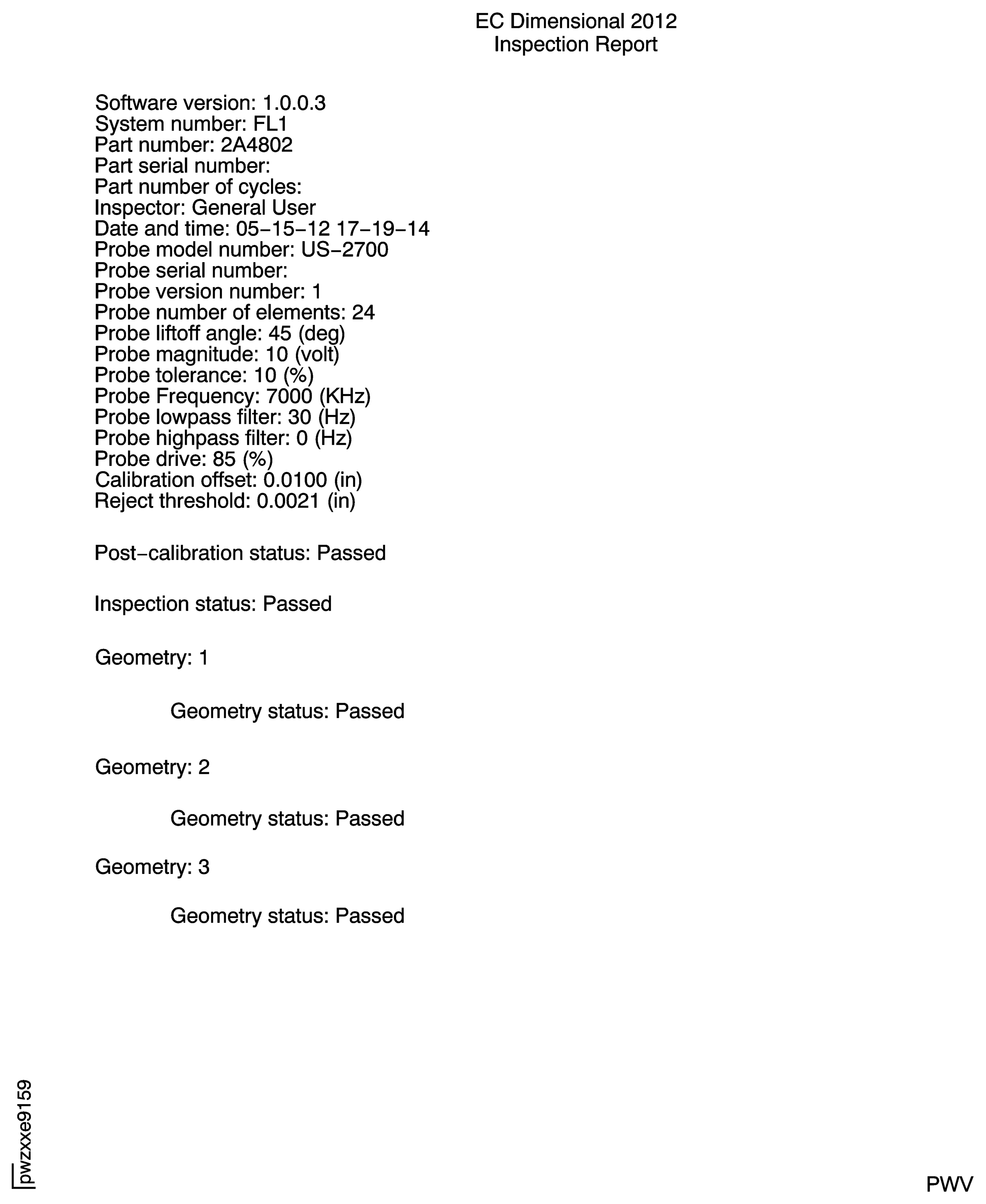Example of Inspection Report for Acceptable Part Inspection