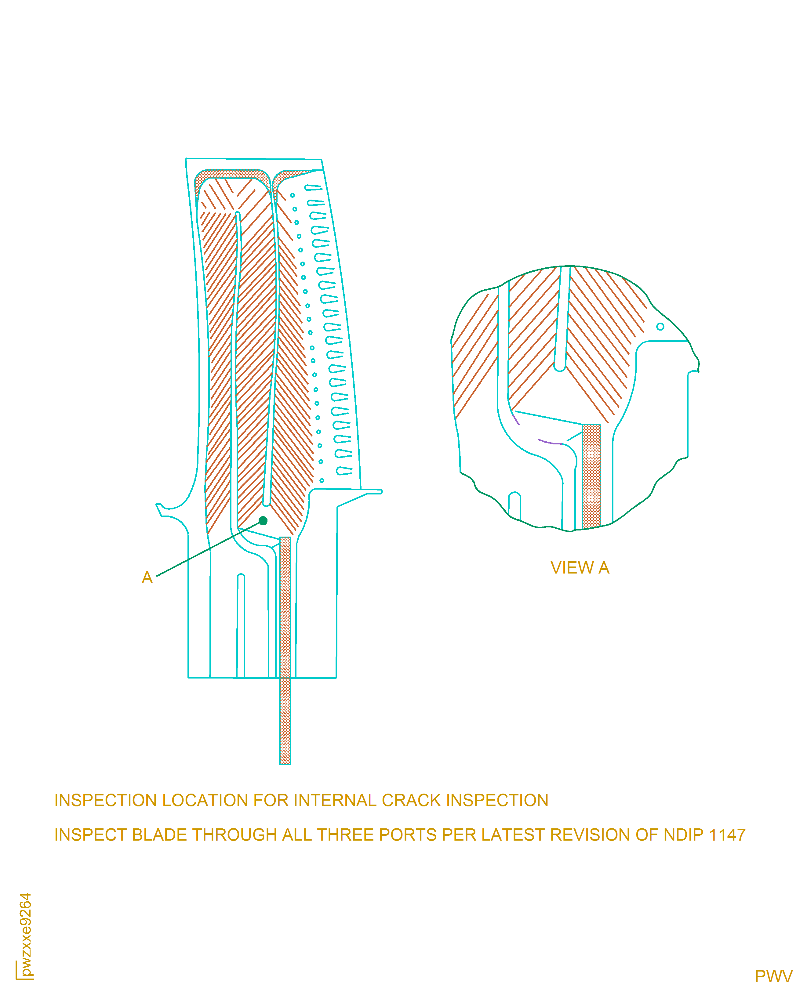 BSI Inspection of HPT Stage 2 Blade Through Port 3 of The Blade