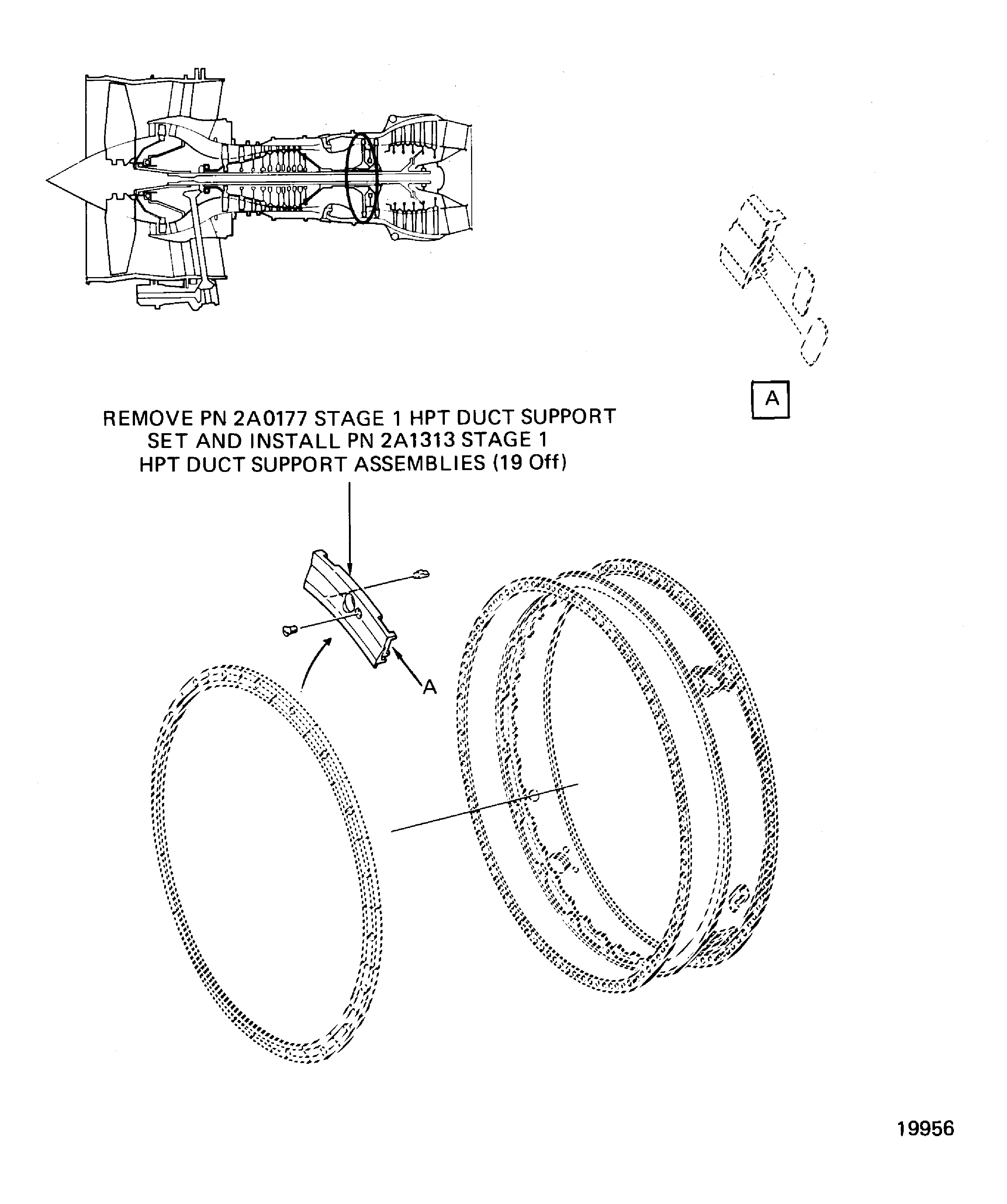 Location of the stage 1 HPT duct support assembly