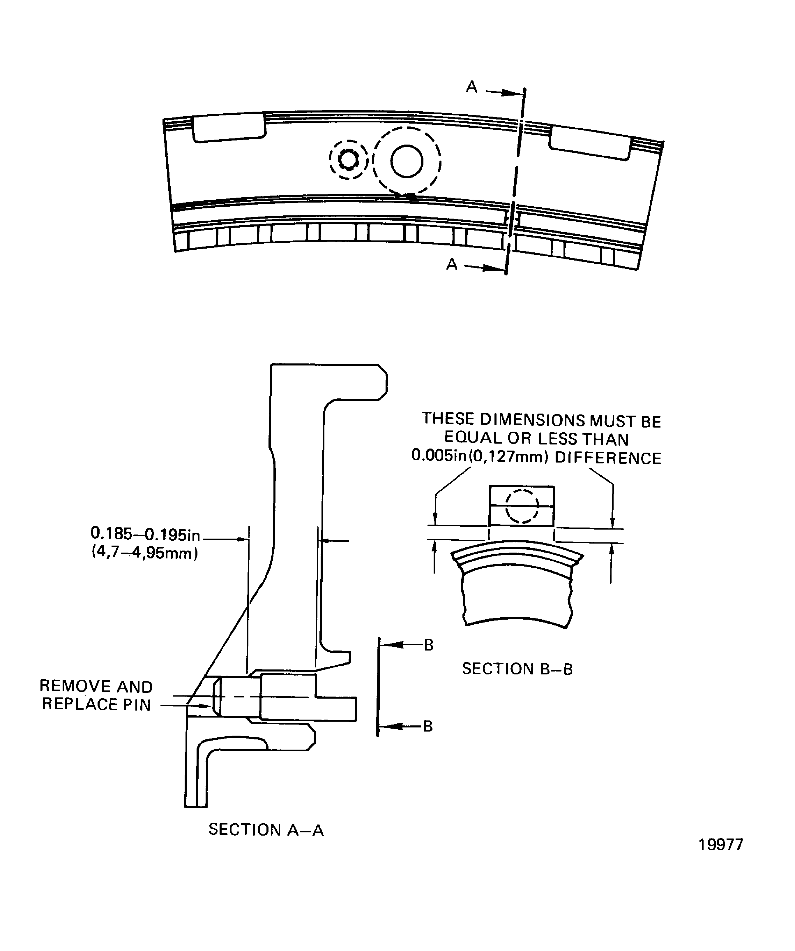 Stage 1 HPT duct support set shoulder pin repair area