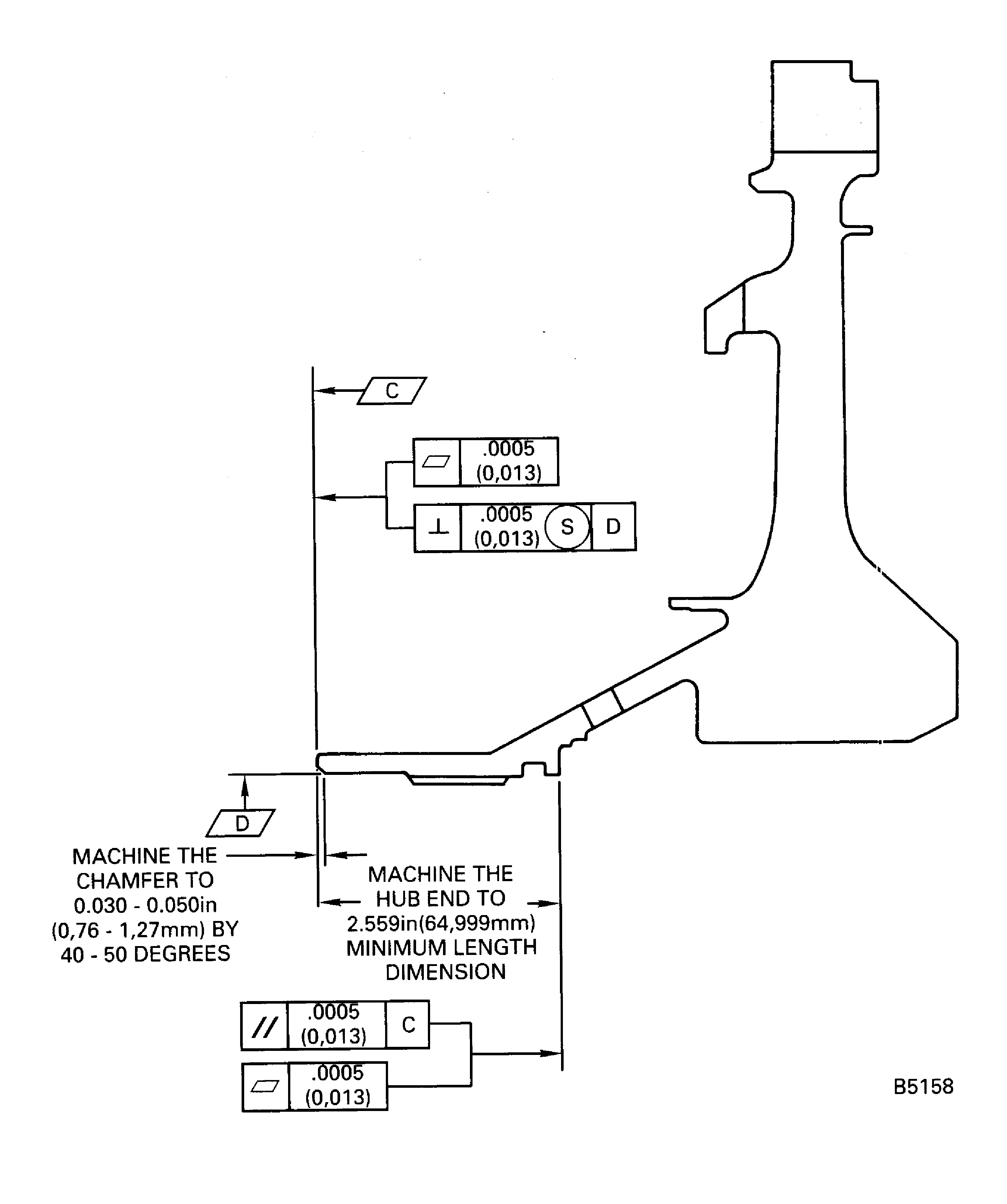 Stage 1 turbine hub machine repair areas