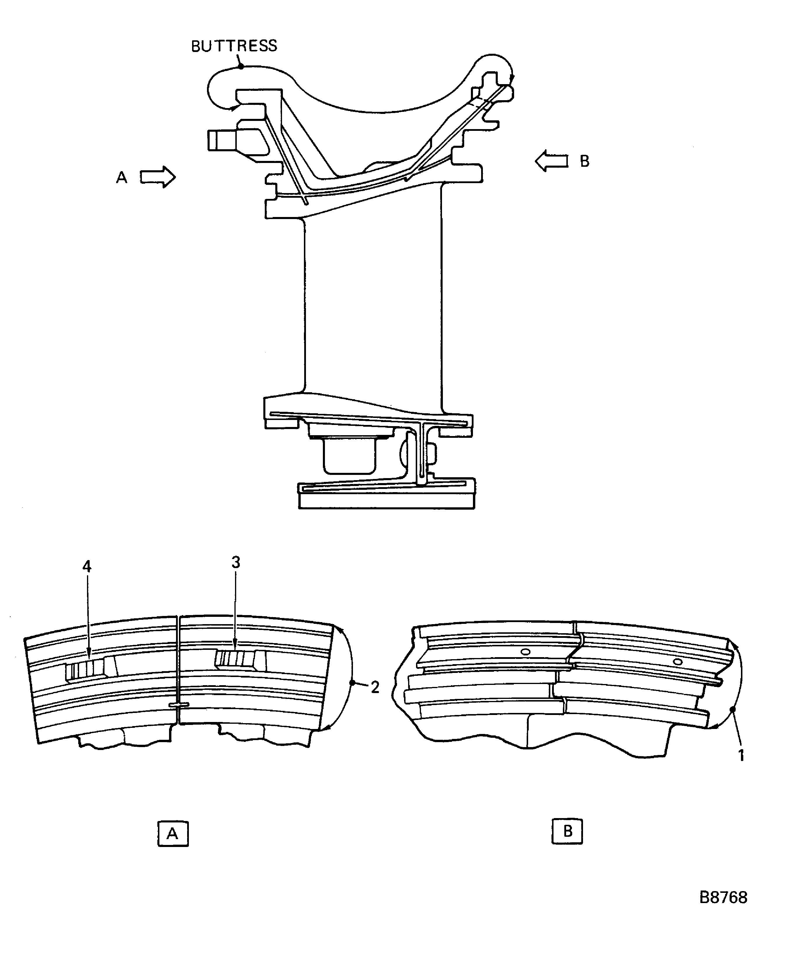 Stage 2 HPT Ring Segment and Vane Cluster Positioning Lugs and Buttress Inspection Locations
