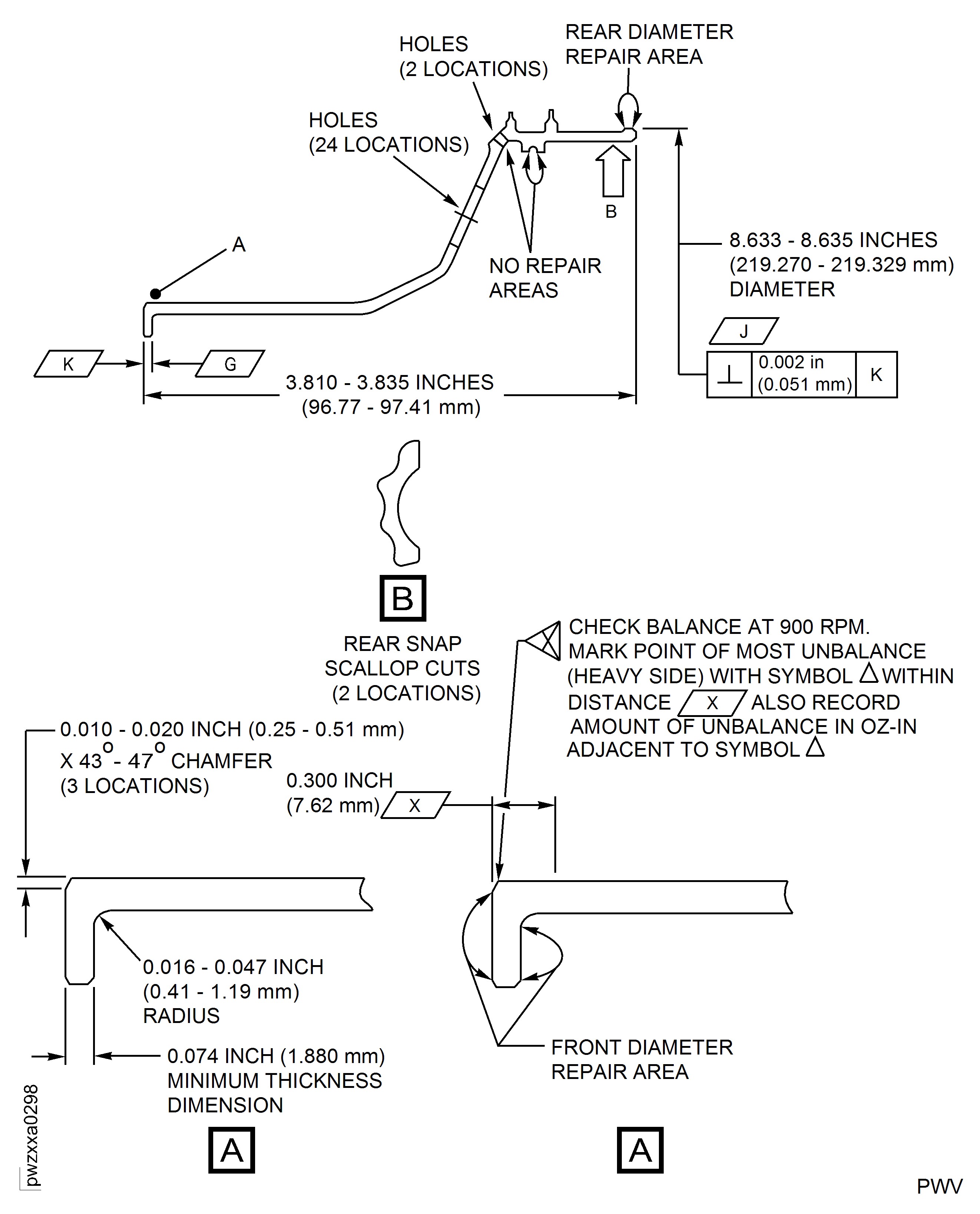 Repair Details and Dimensions (For PNs 2A3086 and 2A3424)