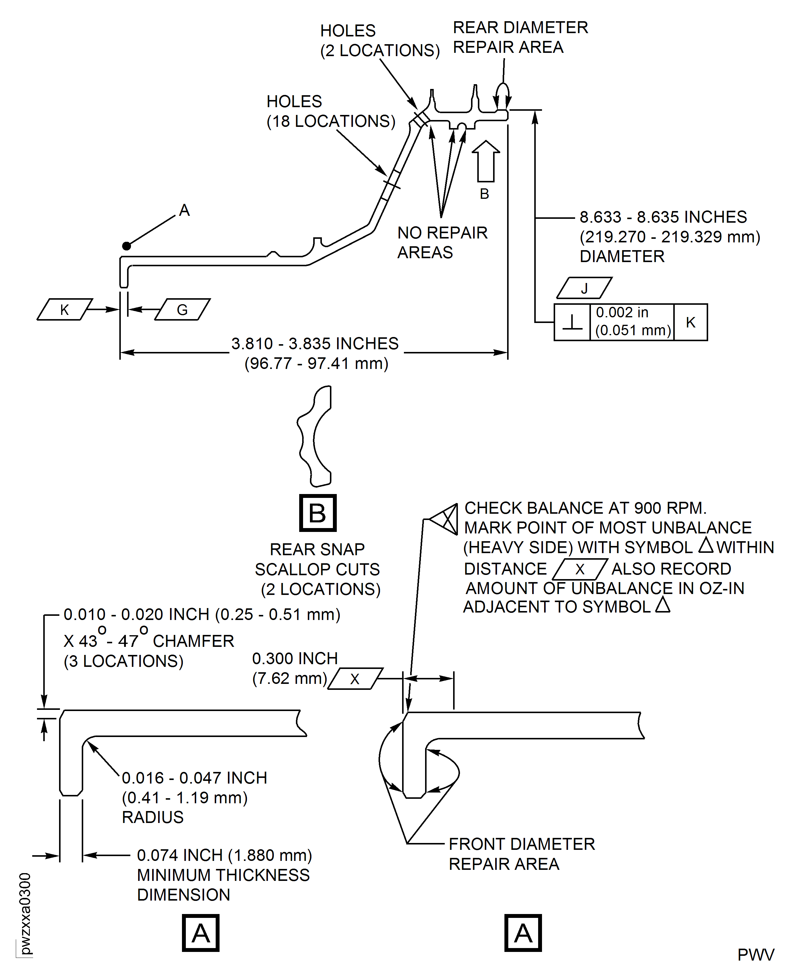 Repair Details and Dimensions (For PN 2A3923)