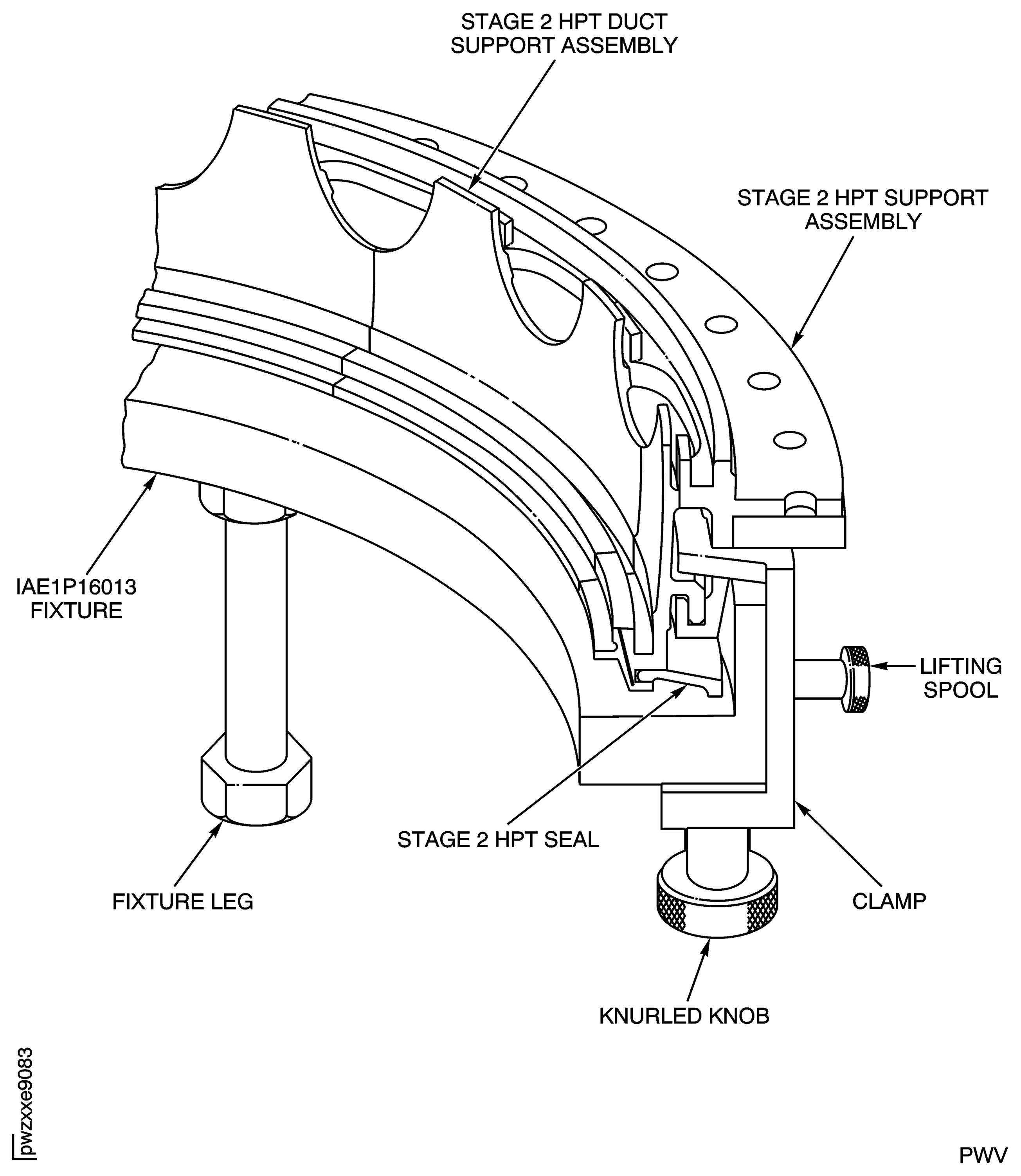 Stage 2 HPT Support Assembly, Stage 2 HPT Duct Support Assemblies and Stage 2 HPT Seal in the Fixture