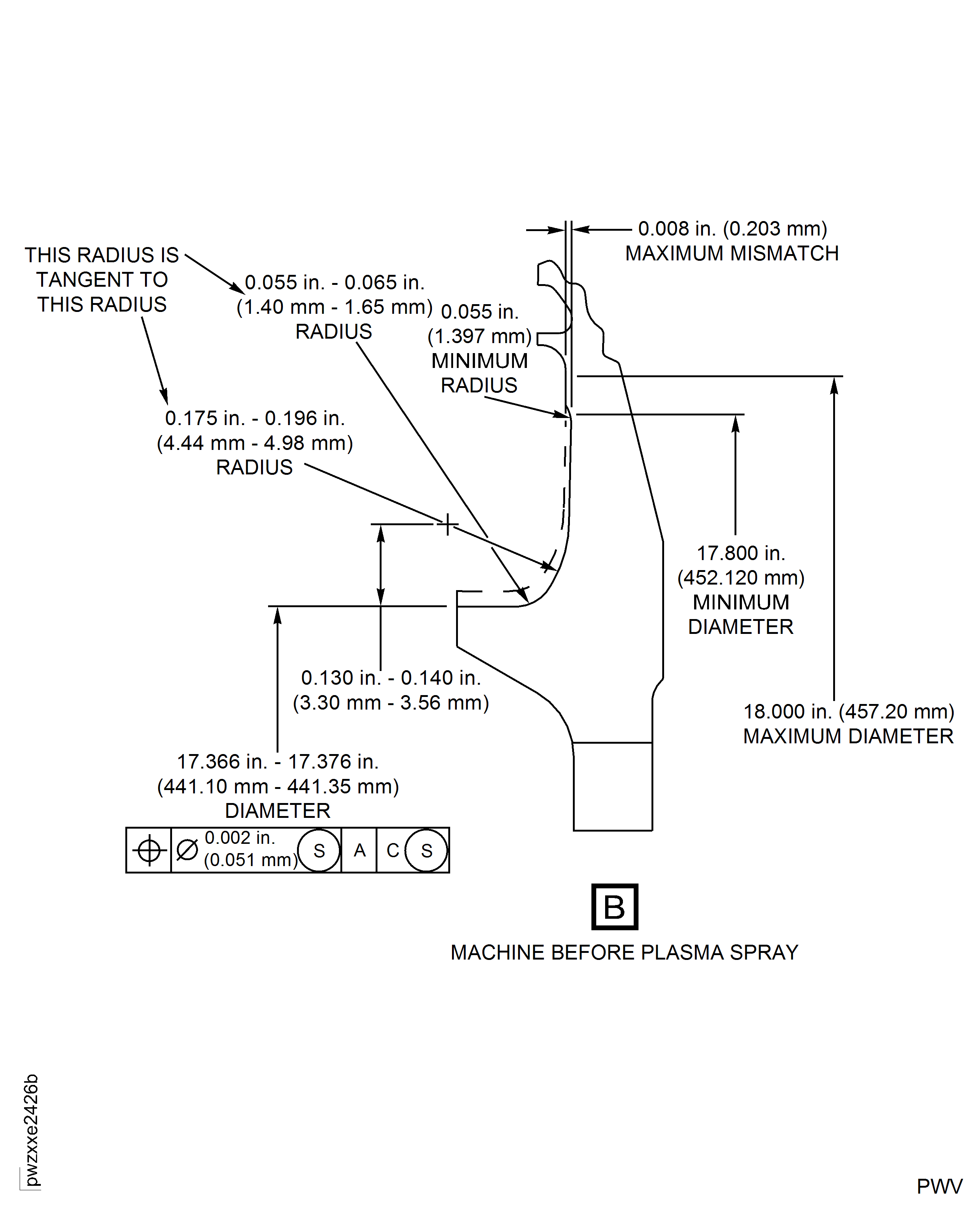 HPT Stage 2 Blade Retaining Plate Grind/Machine Before Plasma Spray Dimensions for PN 2A0160 and 2A1813