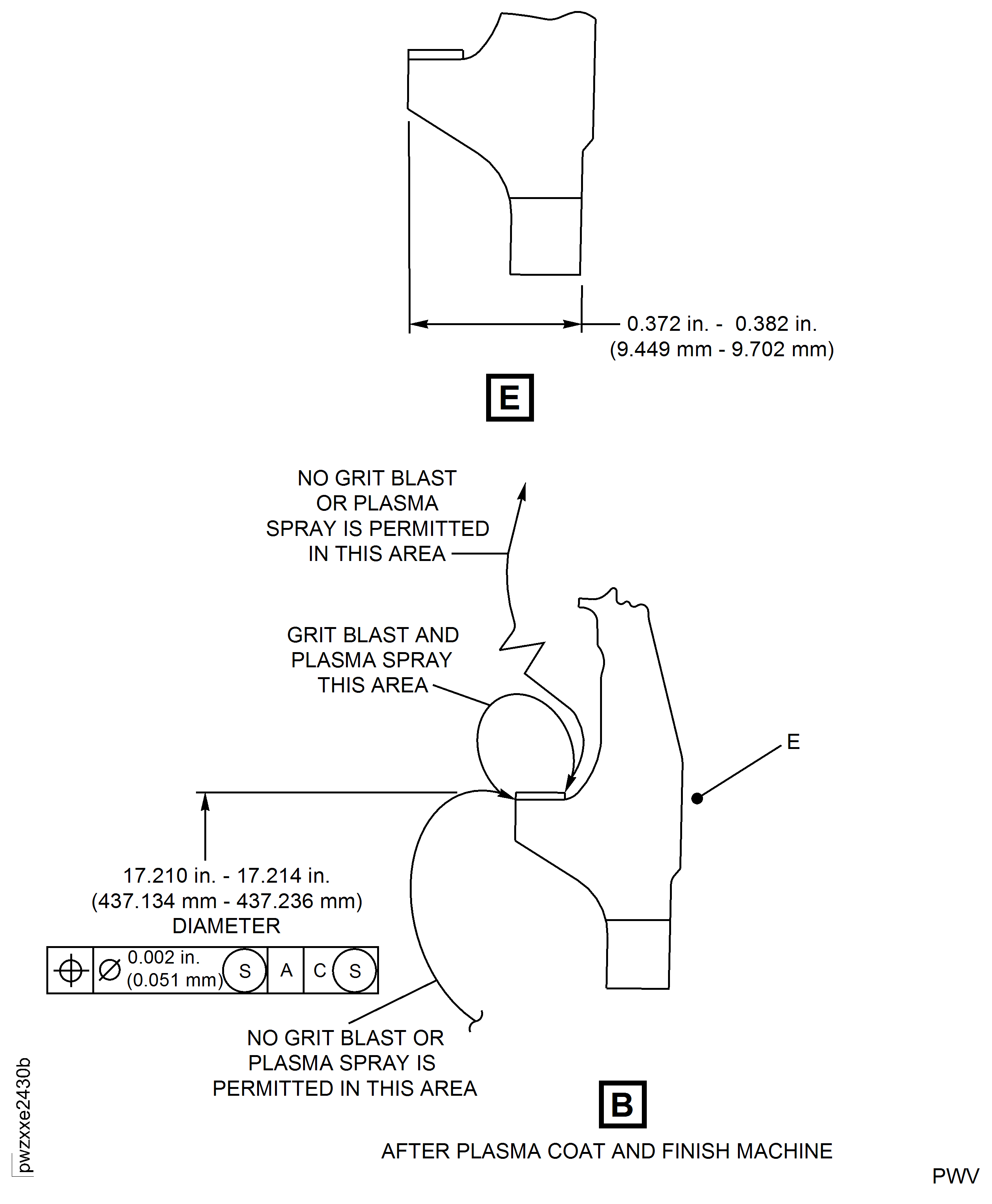 HPT Stage 2 Blade Retaining Plate After Plasma Coat and Finish Grind Repair Dimensions for PN 2A2097, 2A3426 and 2A3437