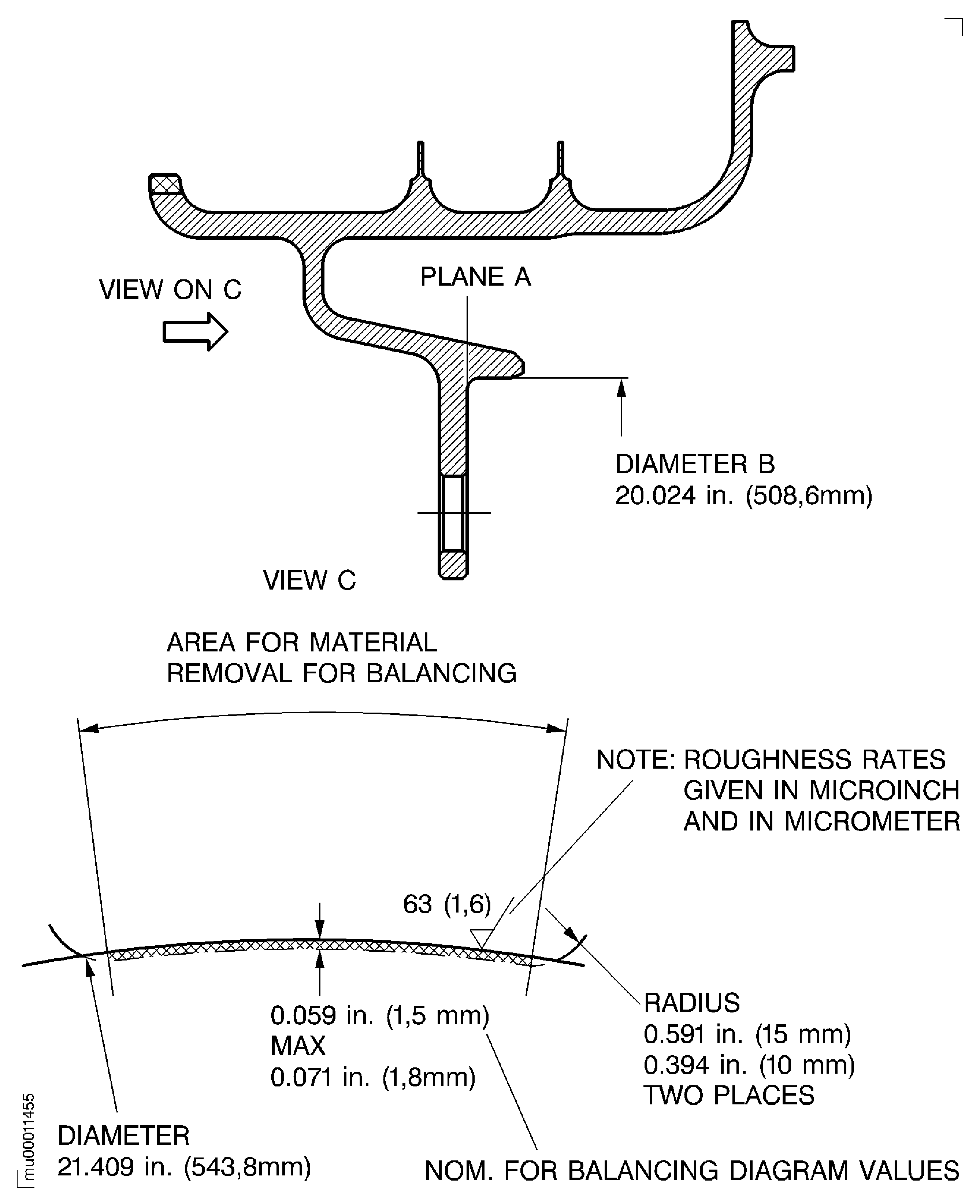 Balancing diagram of the stage 4 turbine air seal