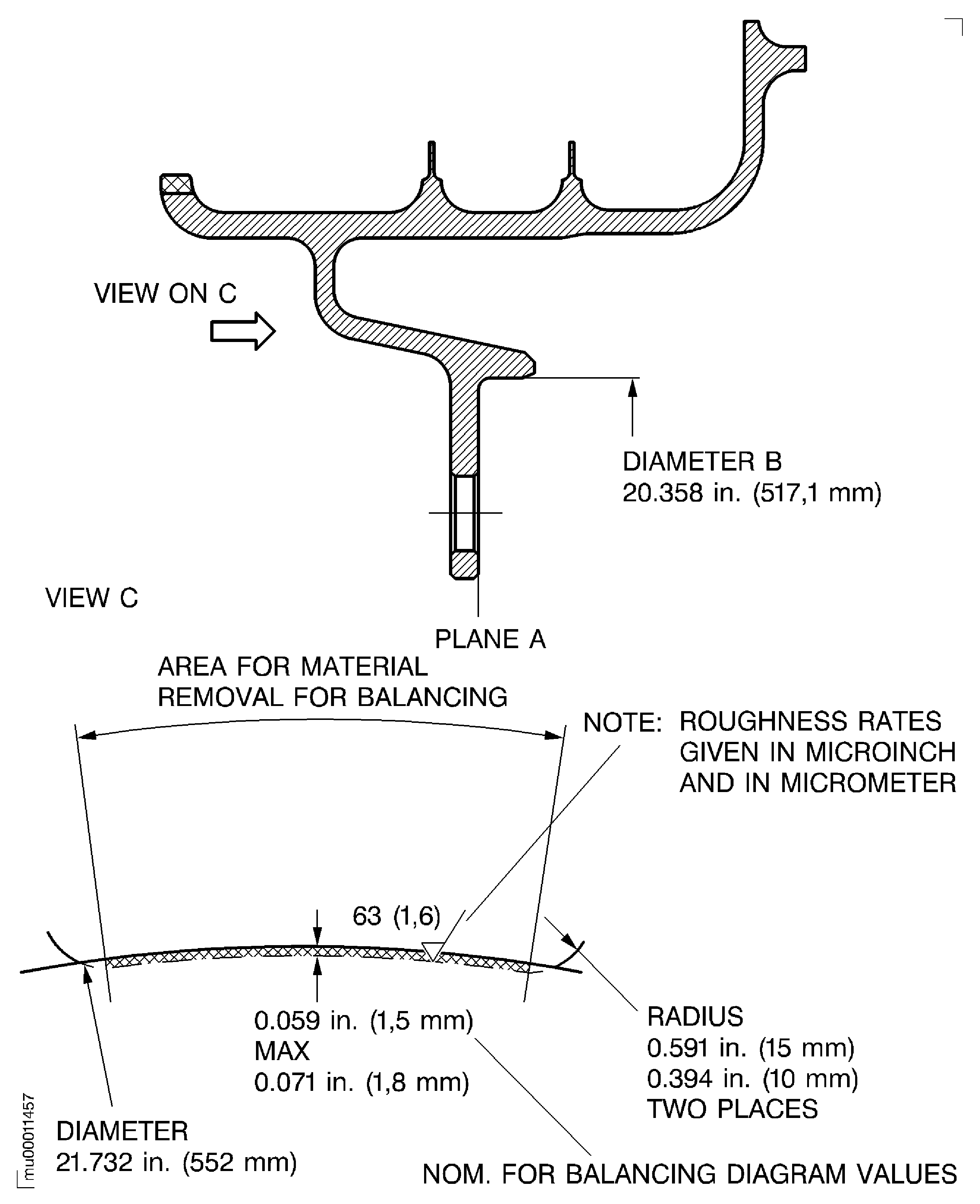 Balancing diagram of the stage 5 turbine air seal